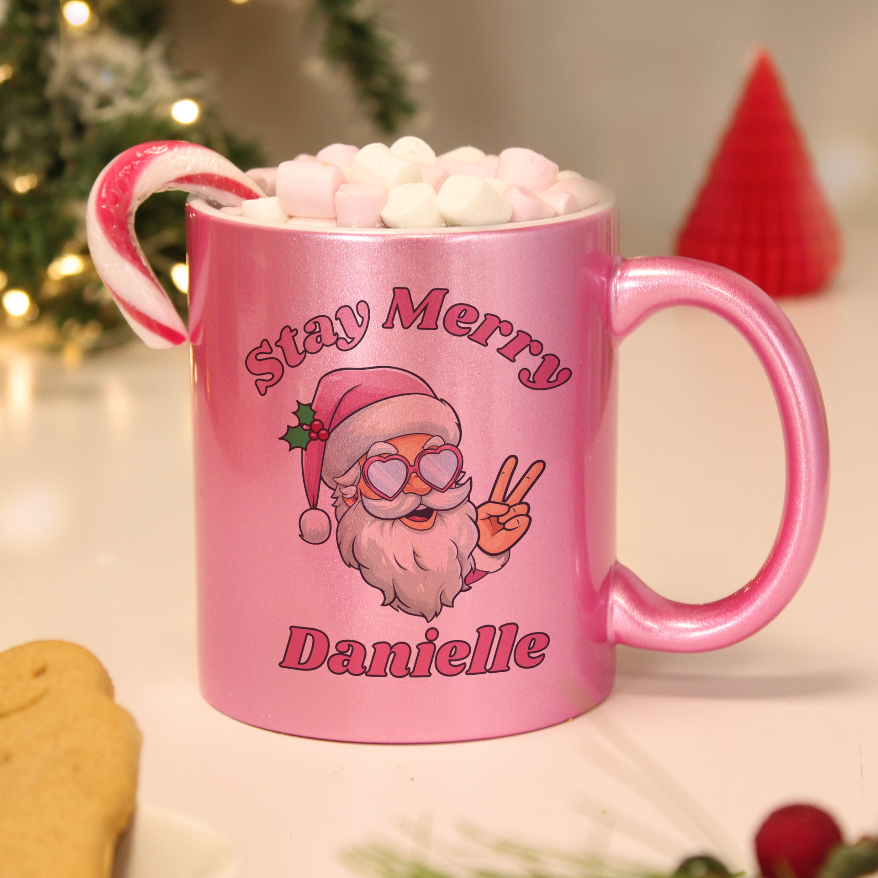 Personalised Stay Merry Santa Pink Mug