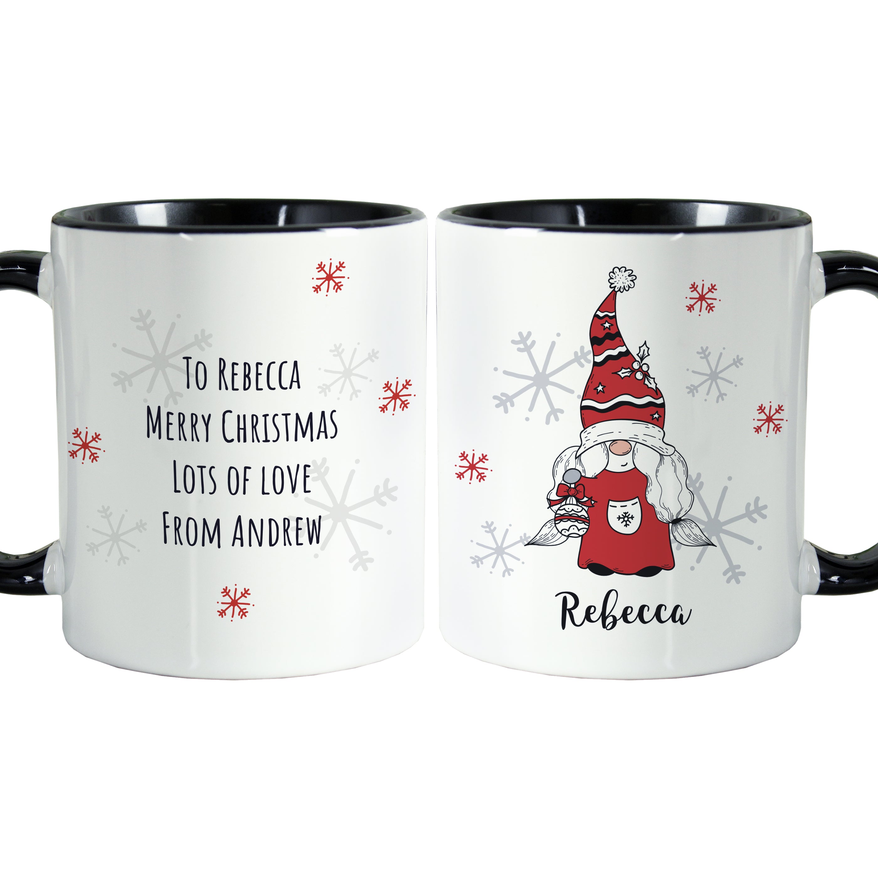 Personalised Gonk Family Black Handled Christmas Mug - Female