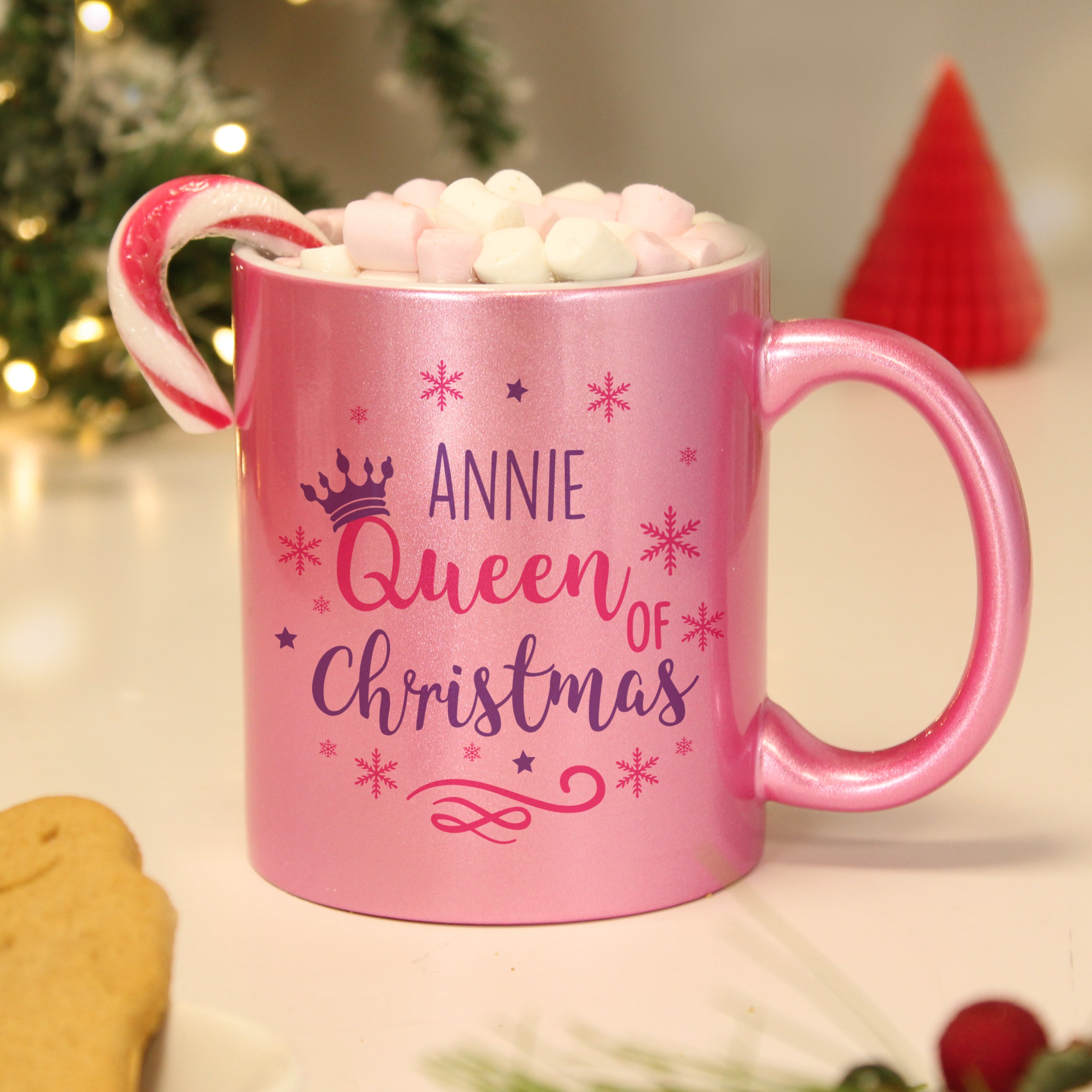 Personalised Queen Of Christmas Pink Mug