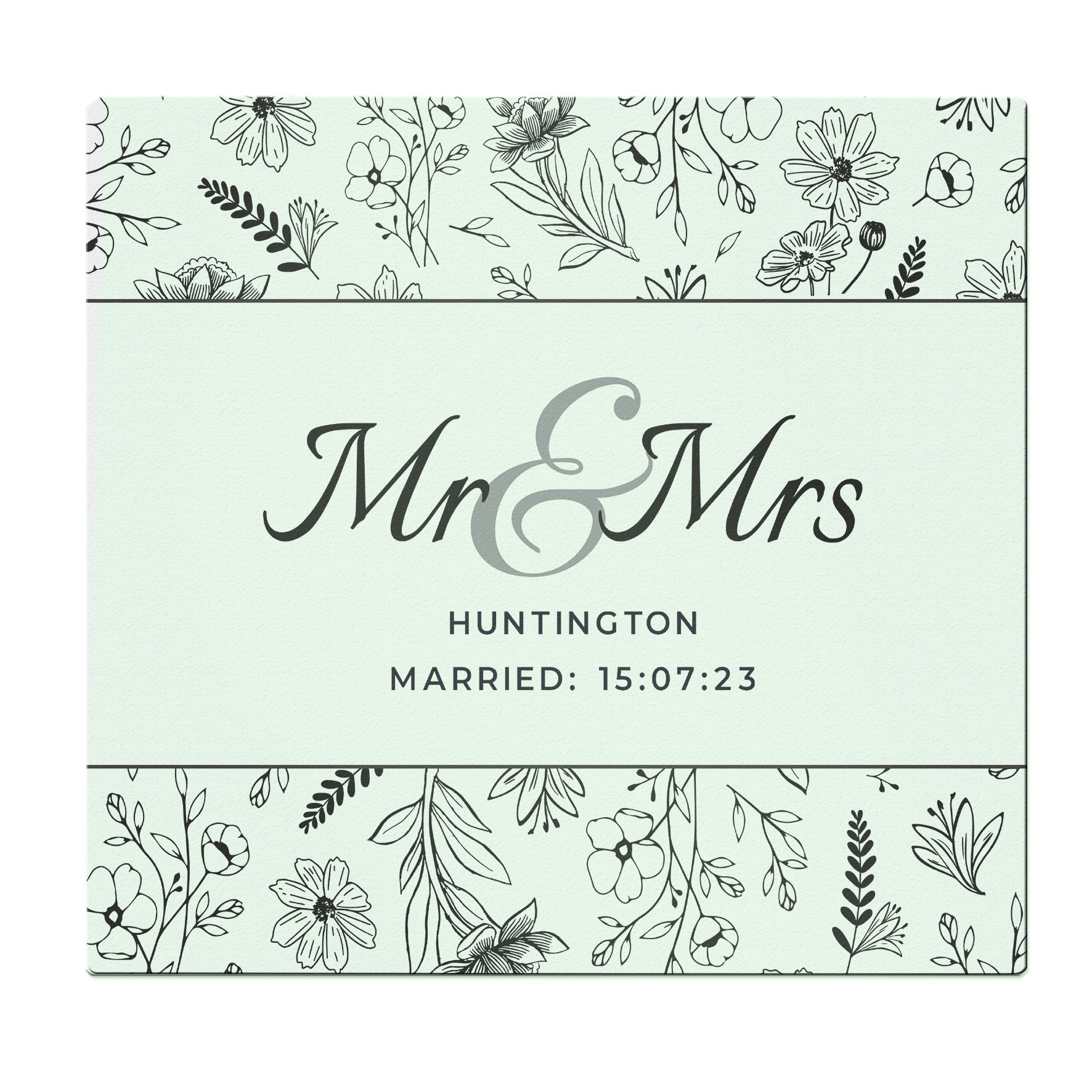 Personalised Mr & Mrs Botanical Glass Chopping Board/Worktop Saver