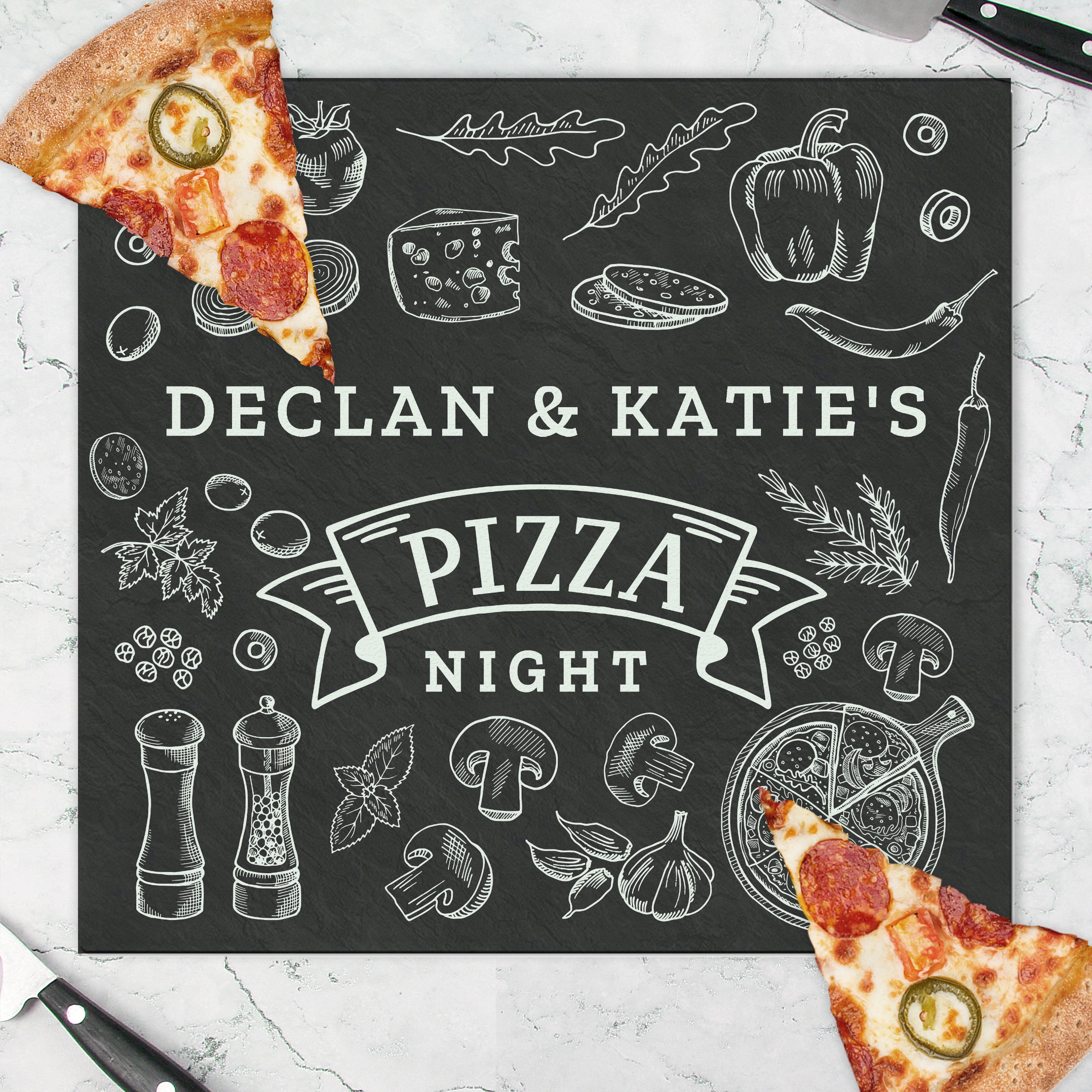 Personalised Pizza Glass Chopping Board/Worktop Saver