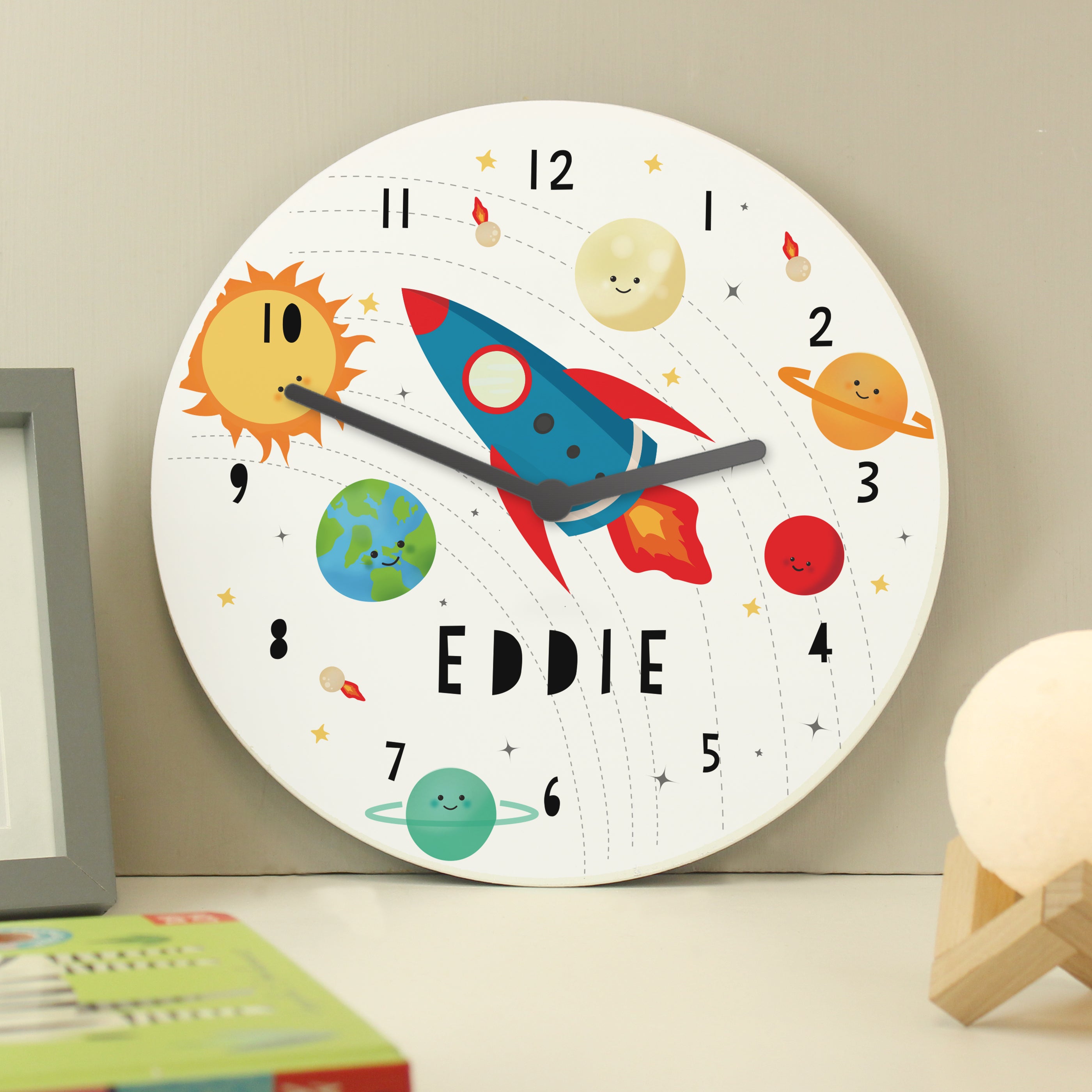 Personalised Rocket in Space Large Wooden Clock