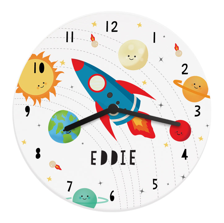 Personalised Rocket in Space Large Wooden Clock