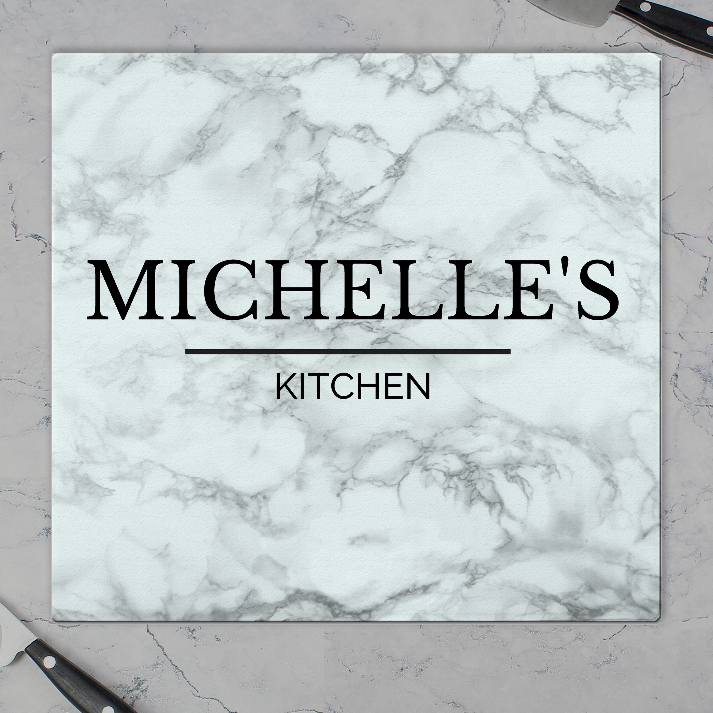 Personalised Marble Effect Glass Chopping Board/Worktop Saver