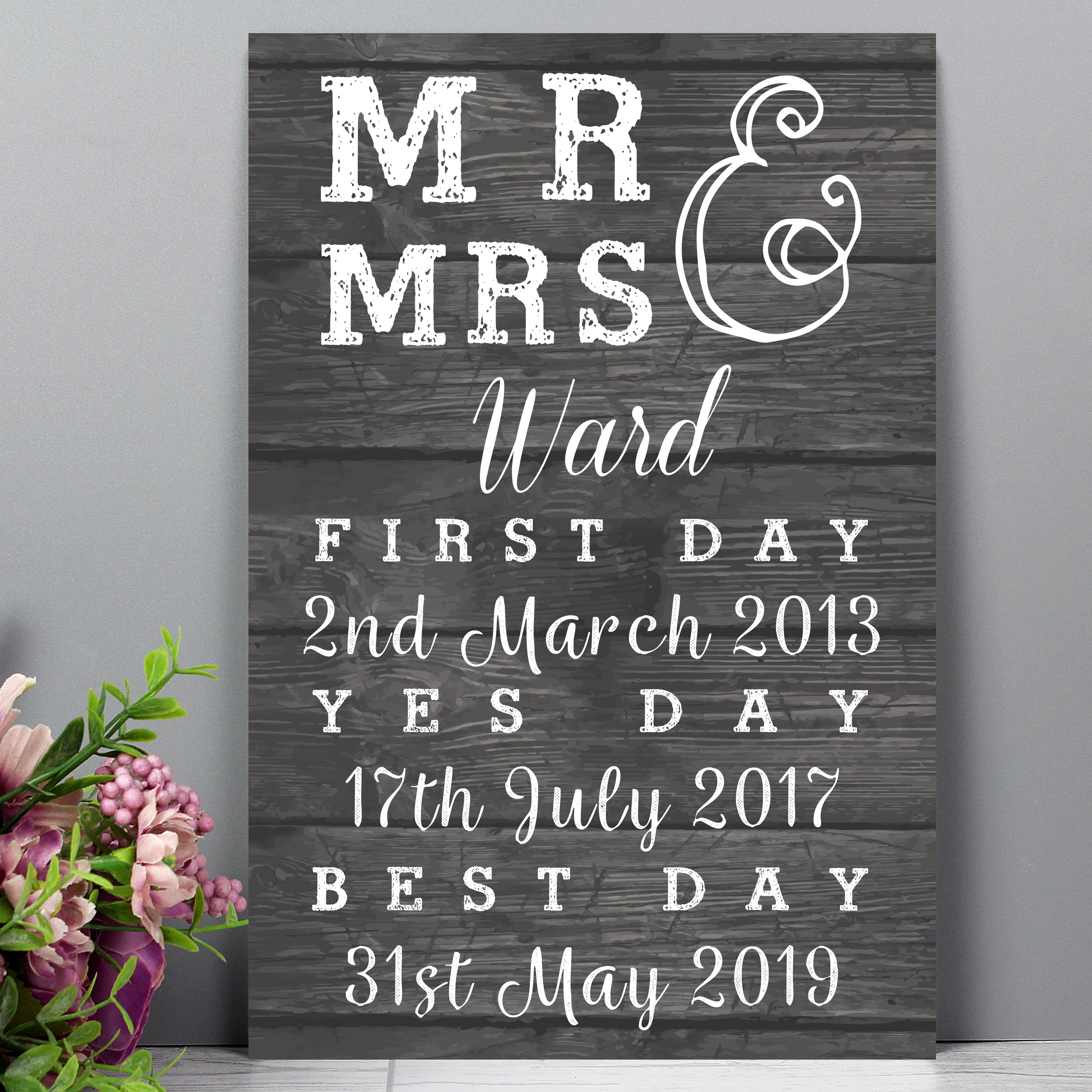 Personalised Mr & Mrs First Day Yes Day & Best Day Metal Sign