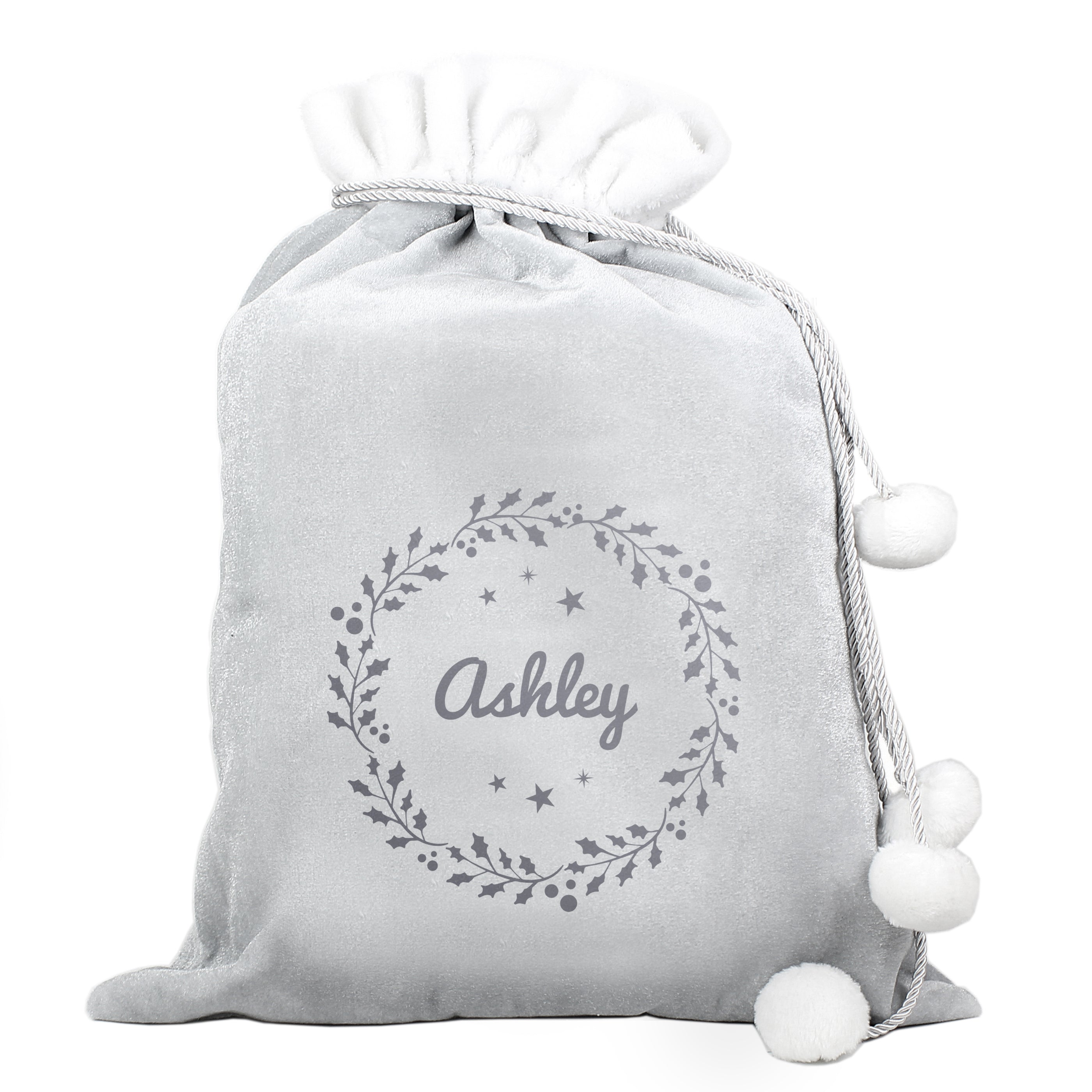 Personalised Holly Grey Christmas Sack