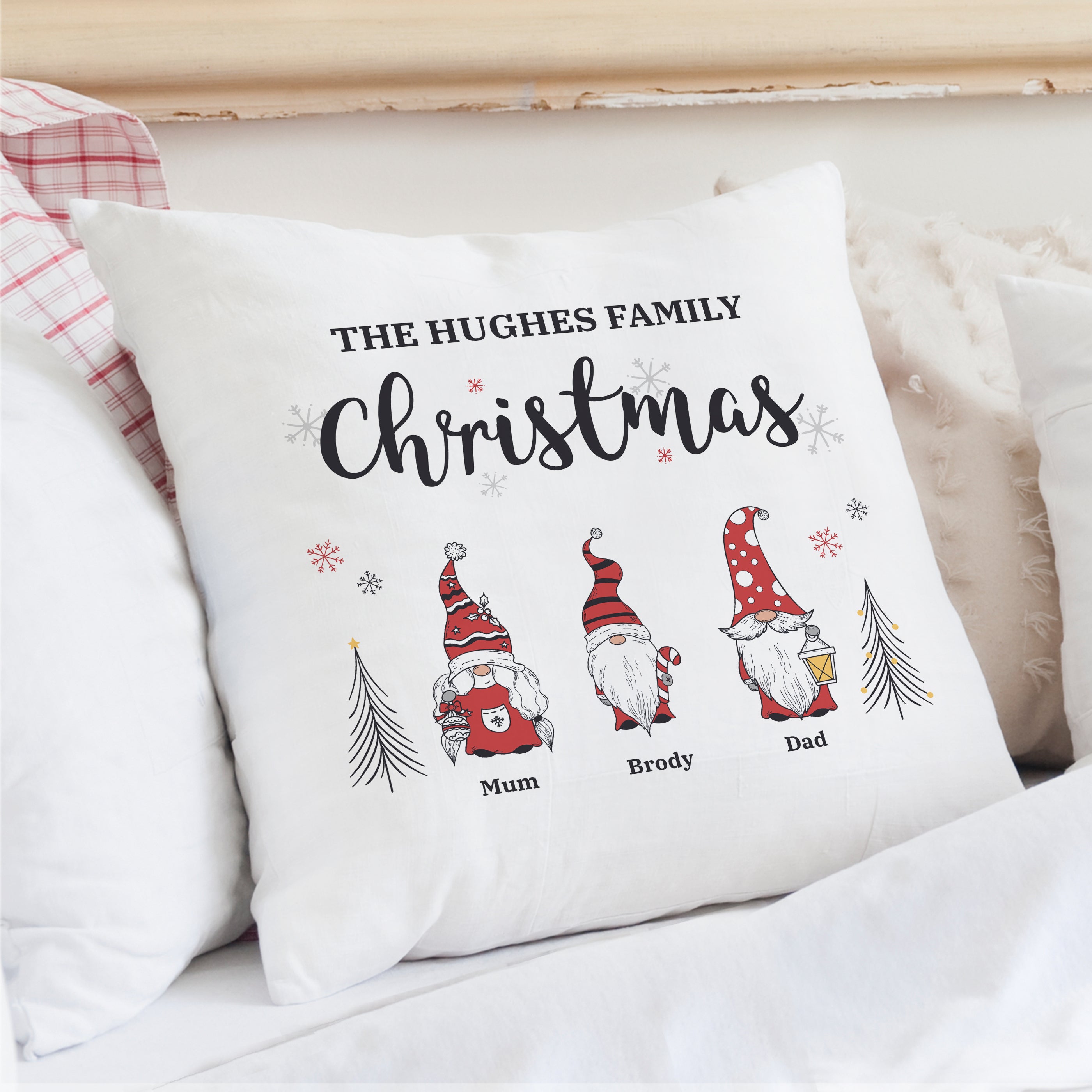 Personalised Gonk Family Christmas Cushion