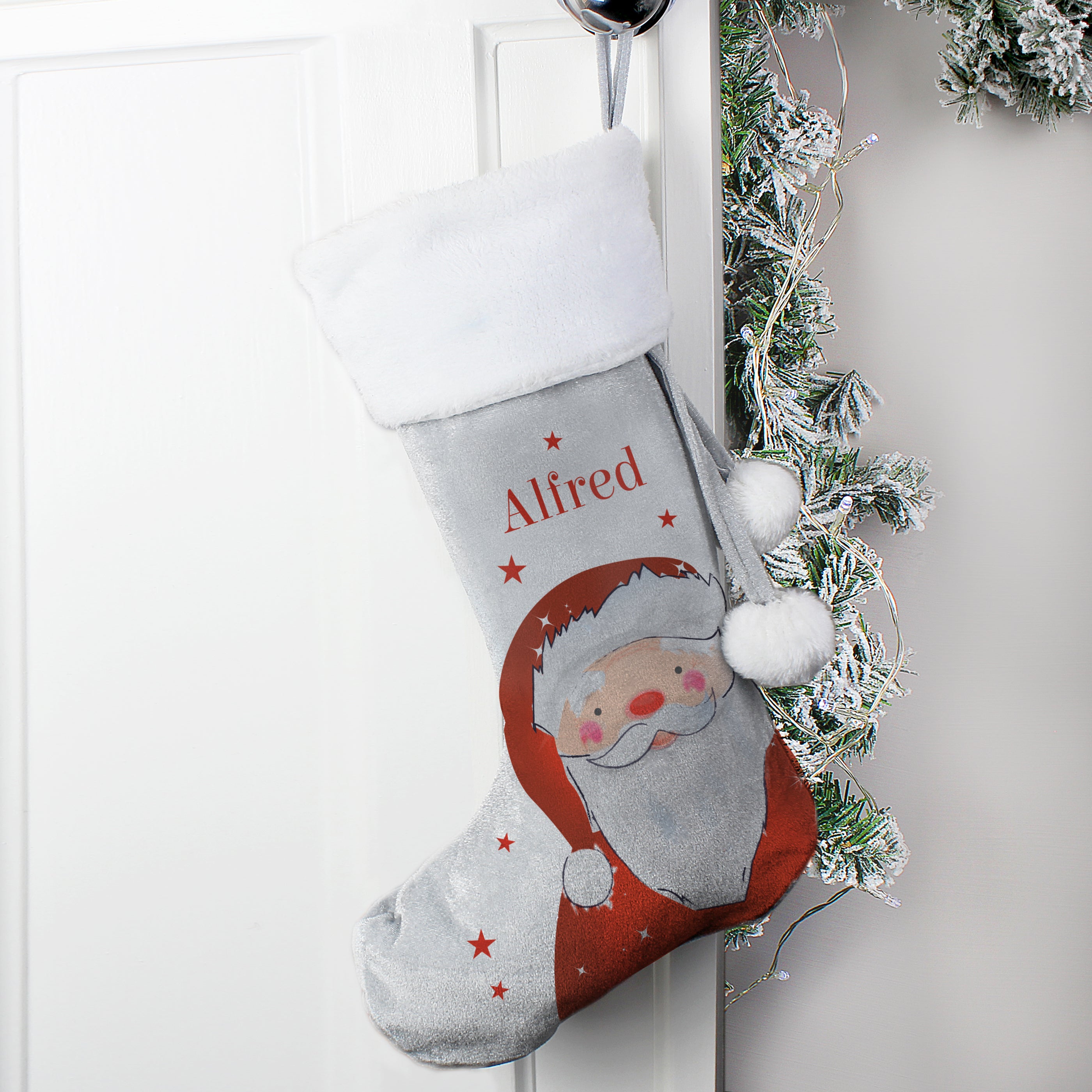 Personalised Santa Silver Grey Stocking