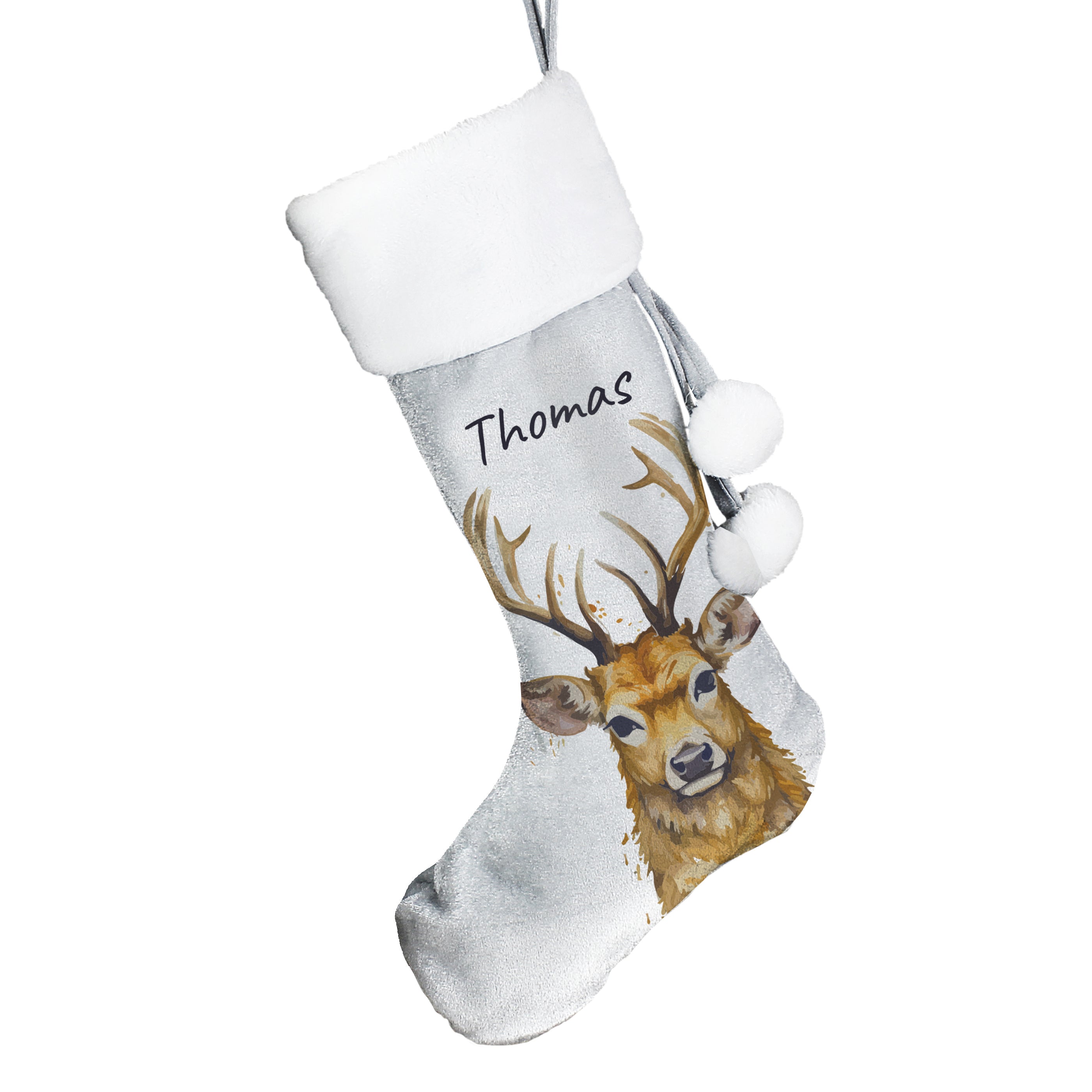 Personalised Stag Silver Grey Stocking