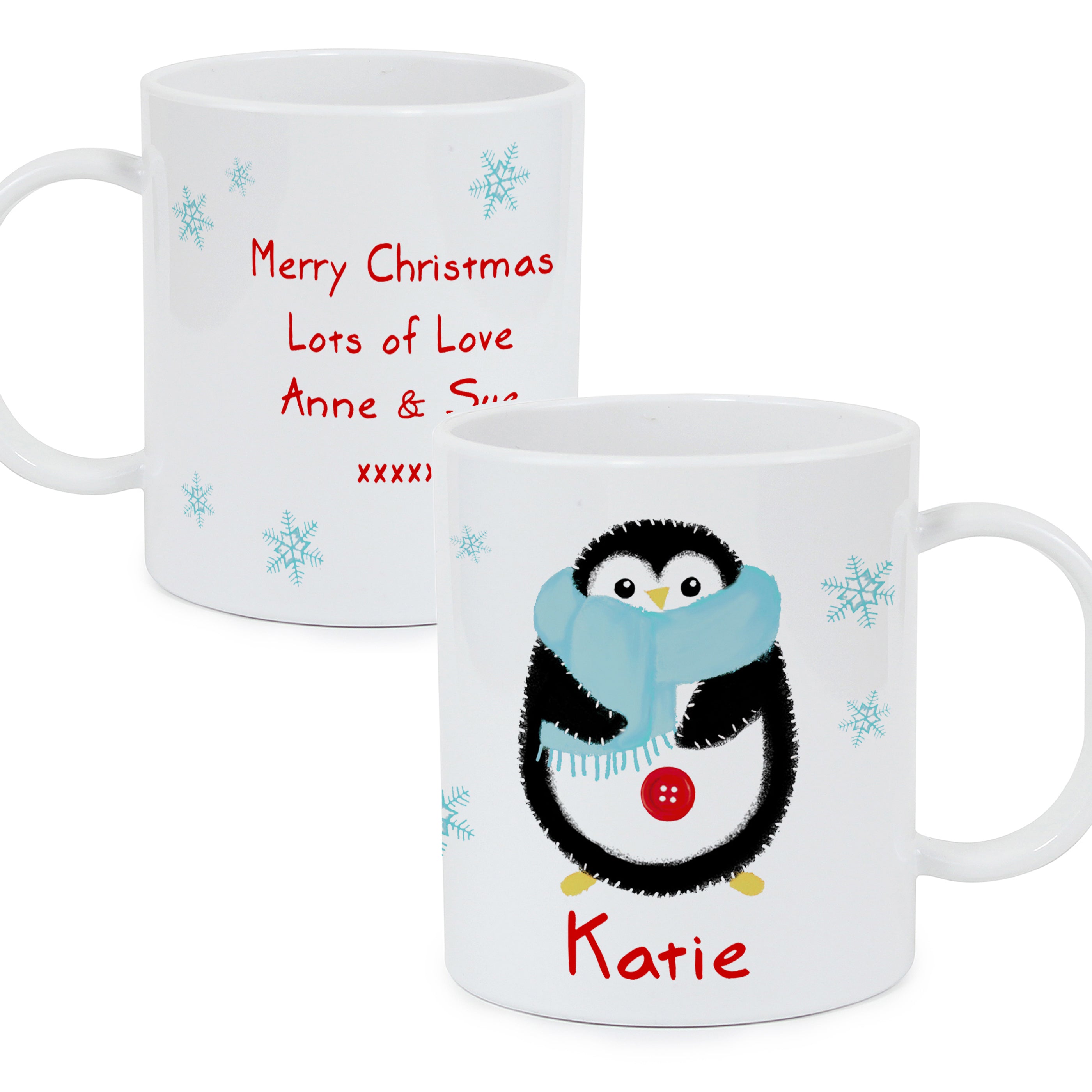 Personalised Felt Stitch Penguin Plastic Mug