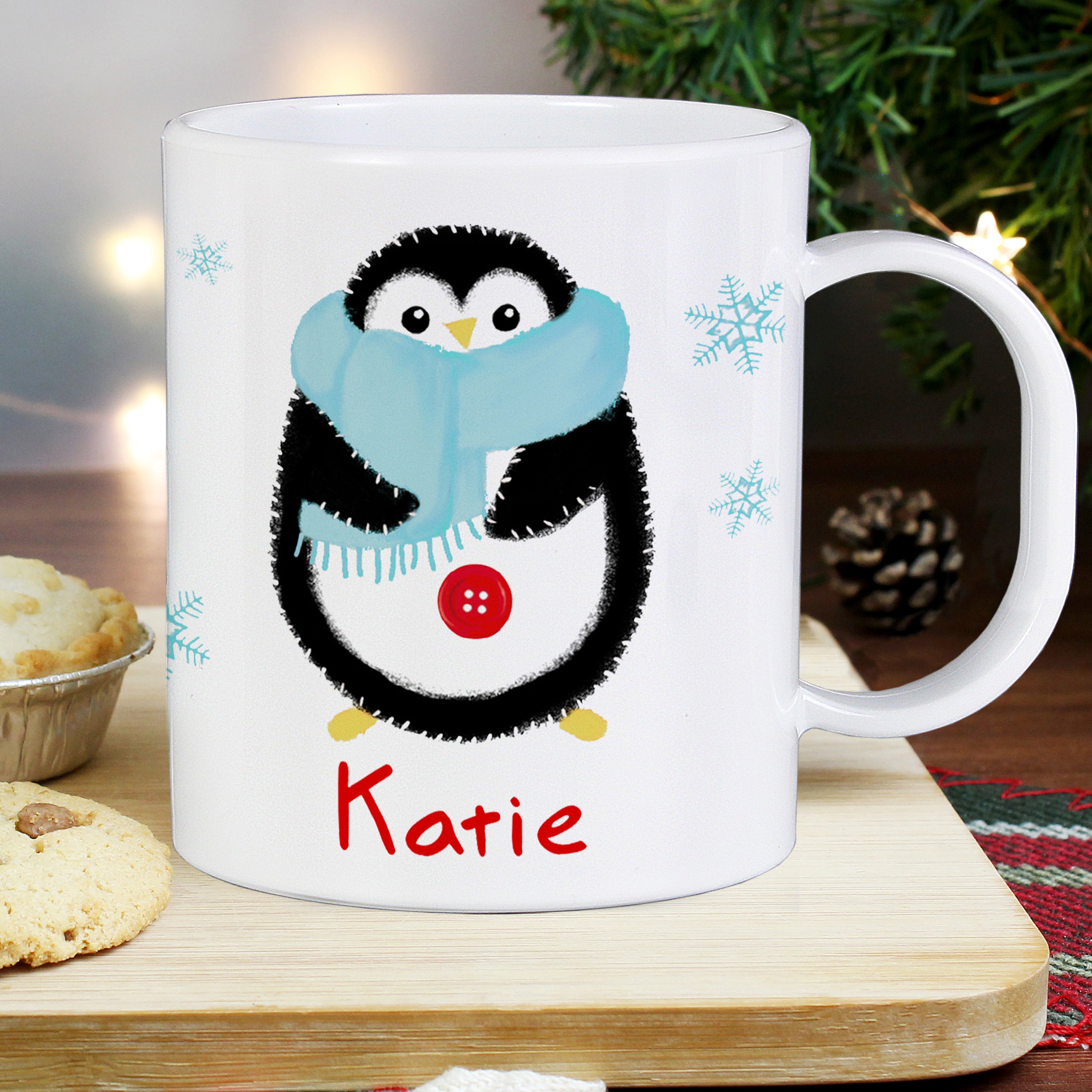 Personalised Felt Stitch Penguin Plastic Mug