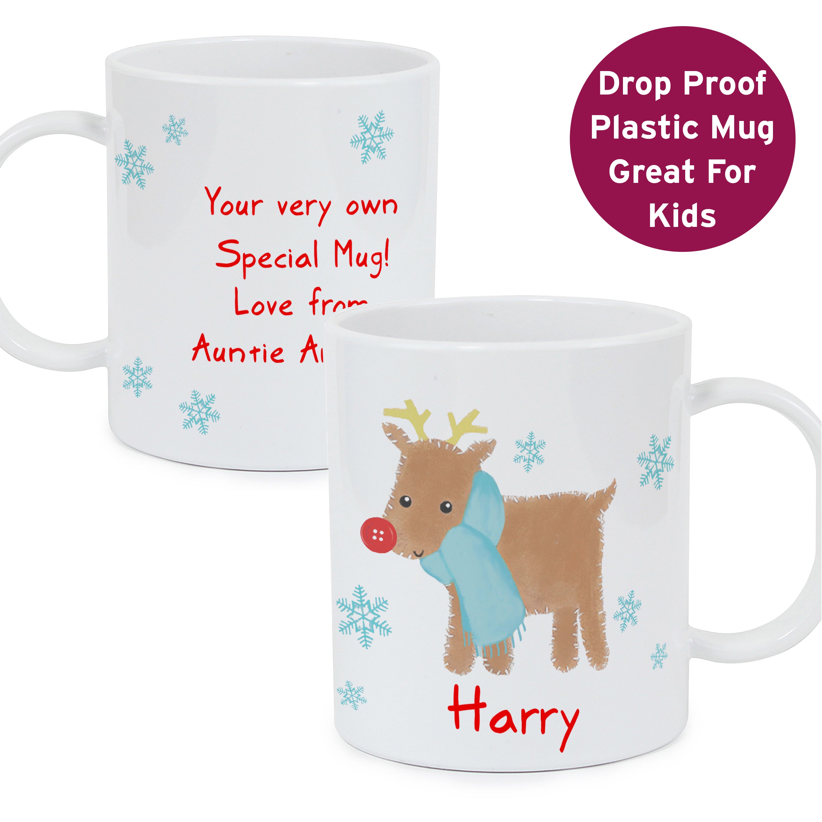 Personalised Felt Stitch Reindeer Plastic Mug