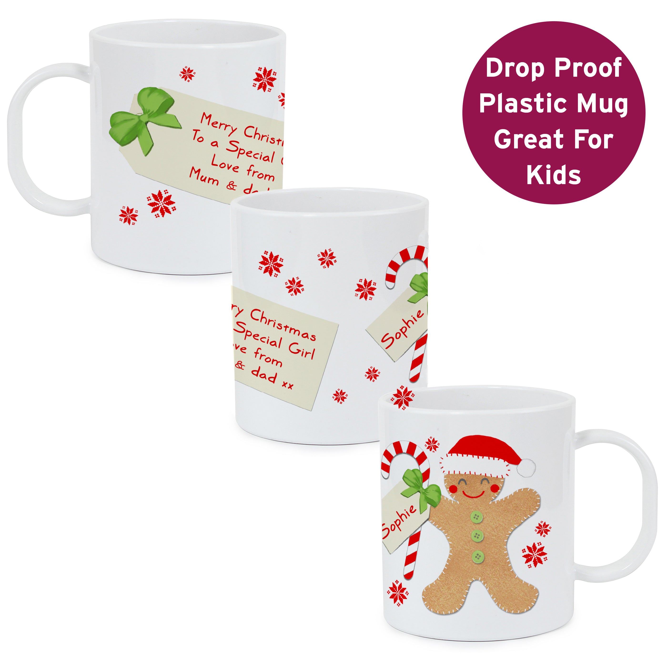 Personalised Felt Stitch Gingerbread Man Plastic Mug