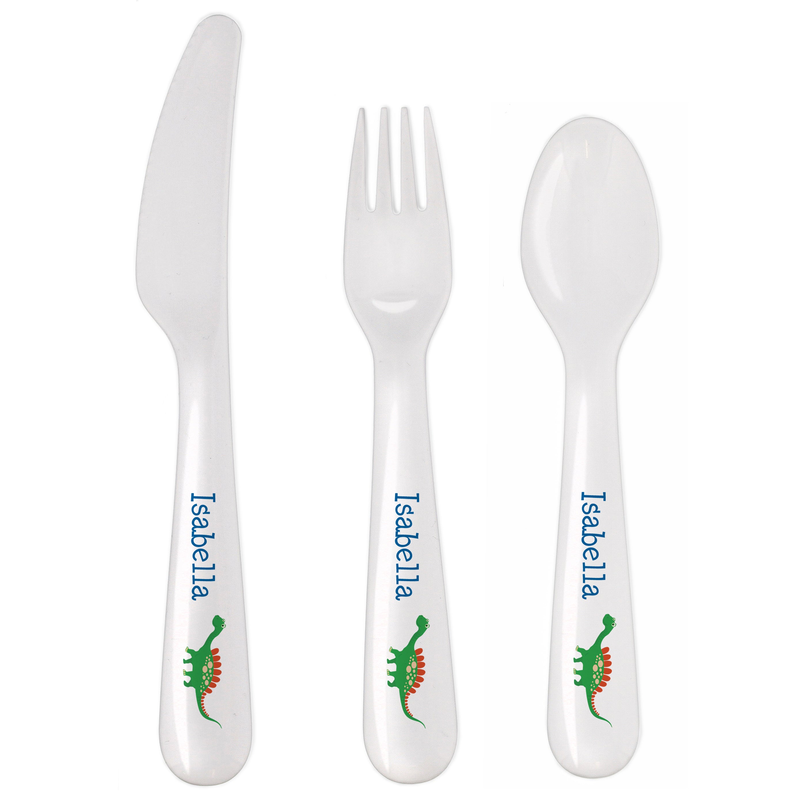 Personalised Dinosaur 3 Piece Plastic Cutlery Set