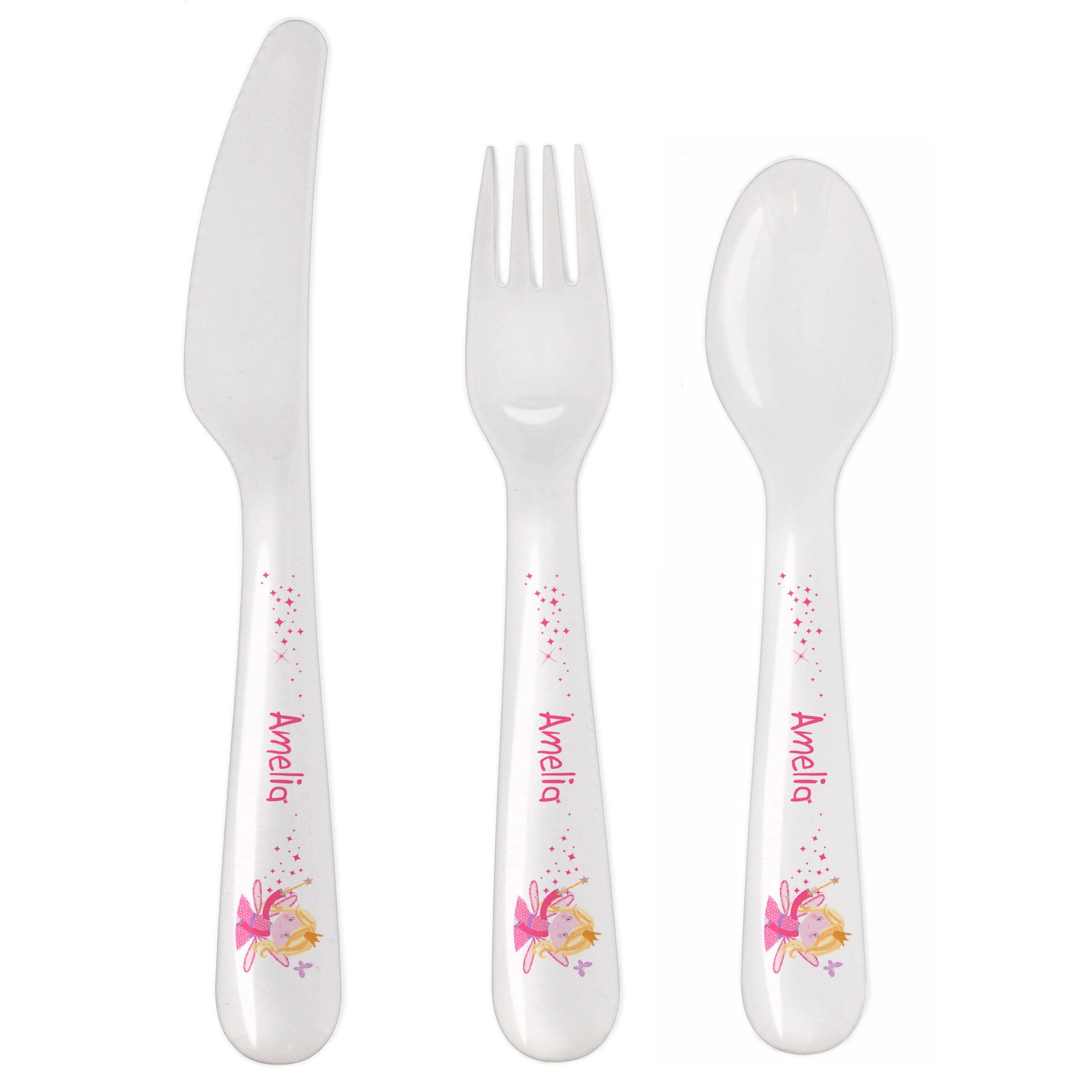 Personalised Garden Fairy 3 Piece Plastic Cutlery Set