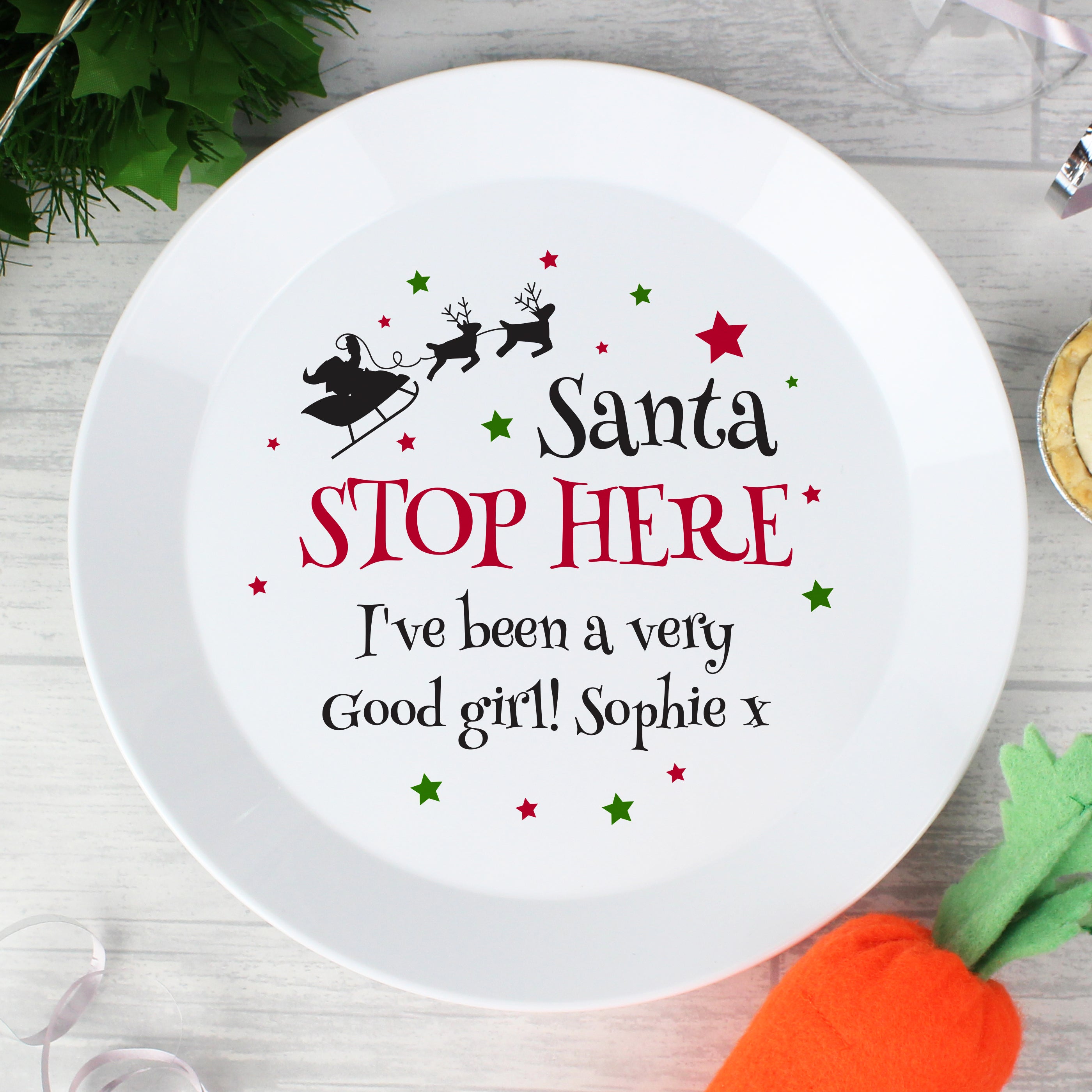 Personalised Santa Stop Here Plastic Plate