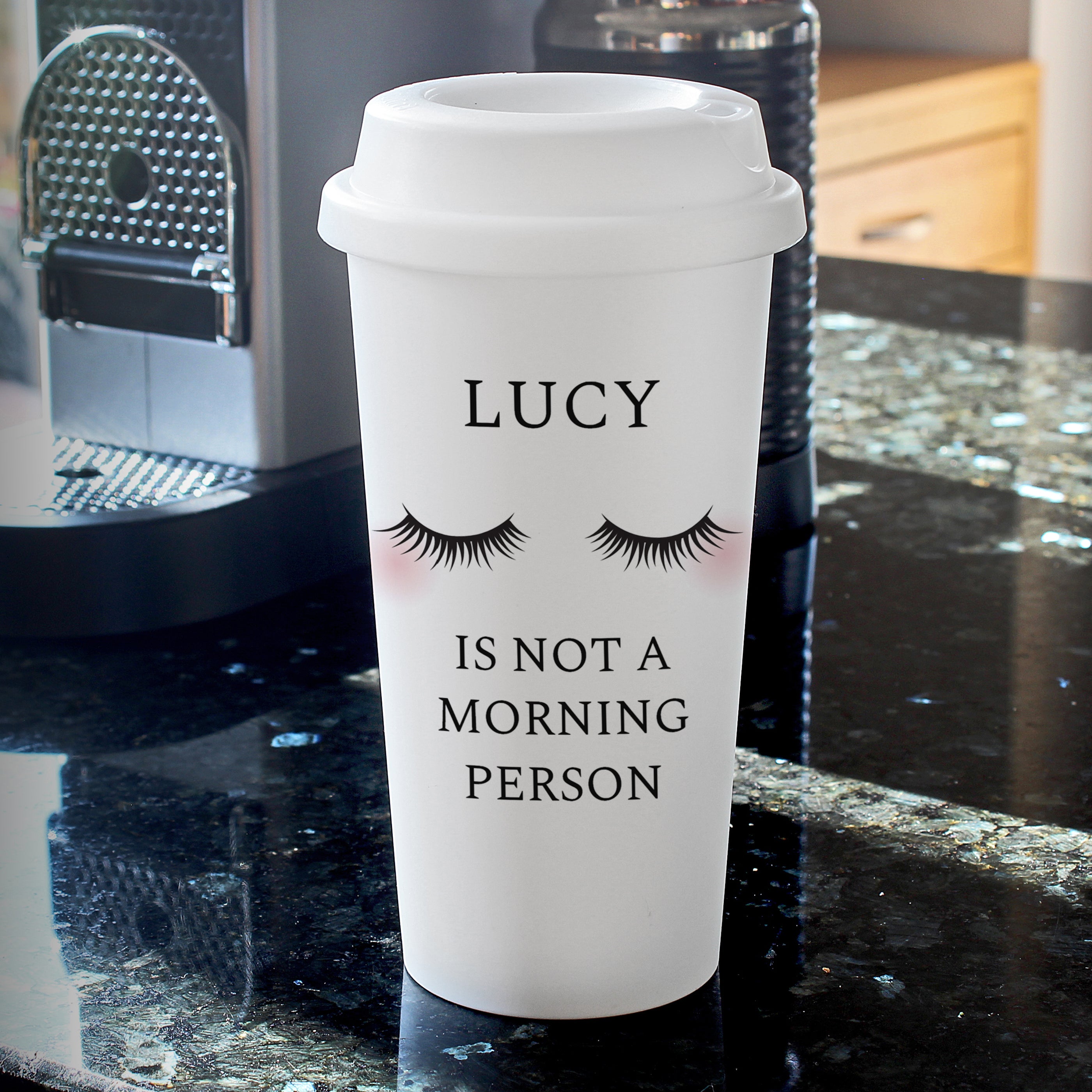 Personalised Eyelashes Insulated Reusable Eco Travel Cup