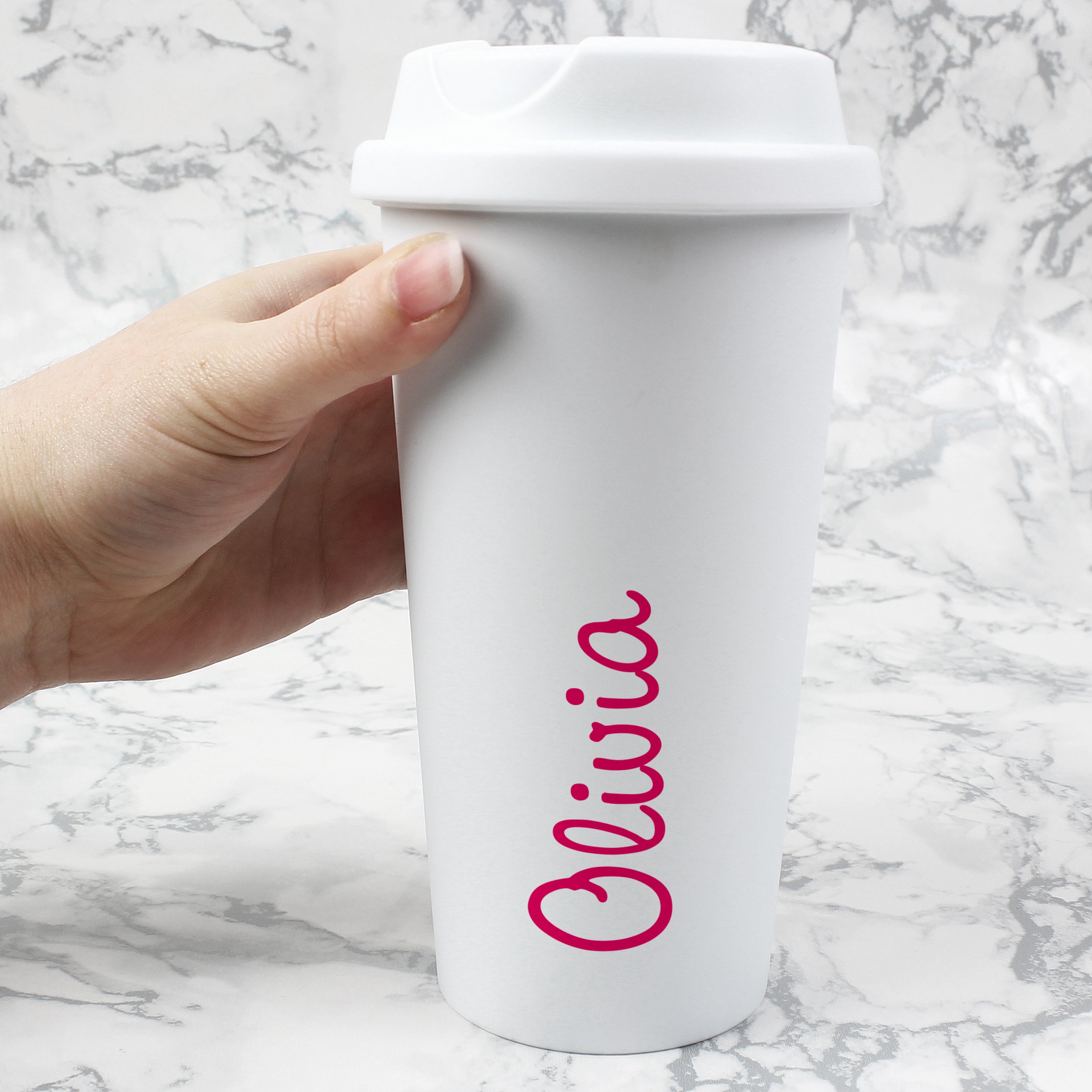 Personalised Pink Name Insulated Reusable Eco Travel Cup