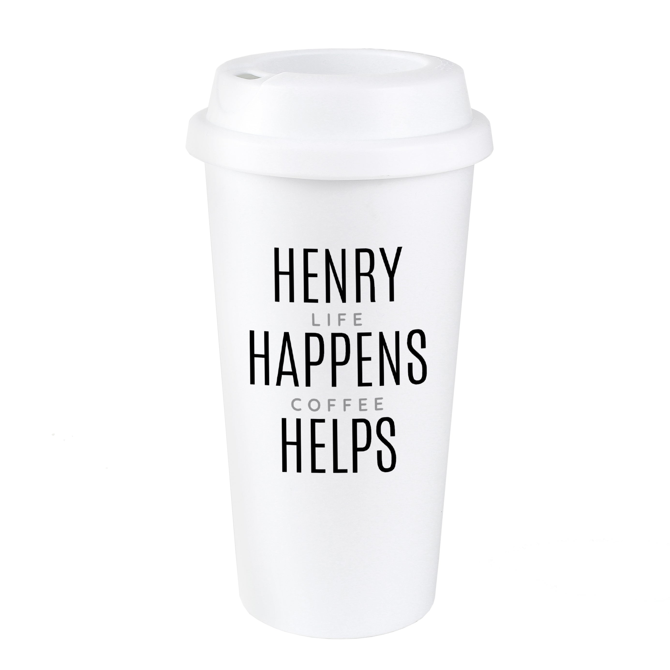 Personalised Black Text Slogan Insulated Reusable Eco Travel Cup