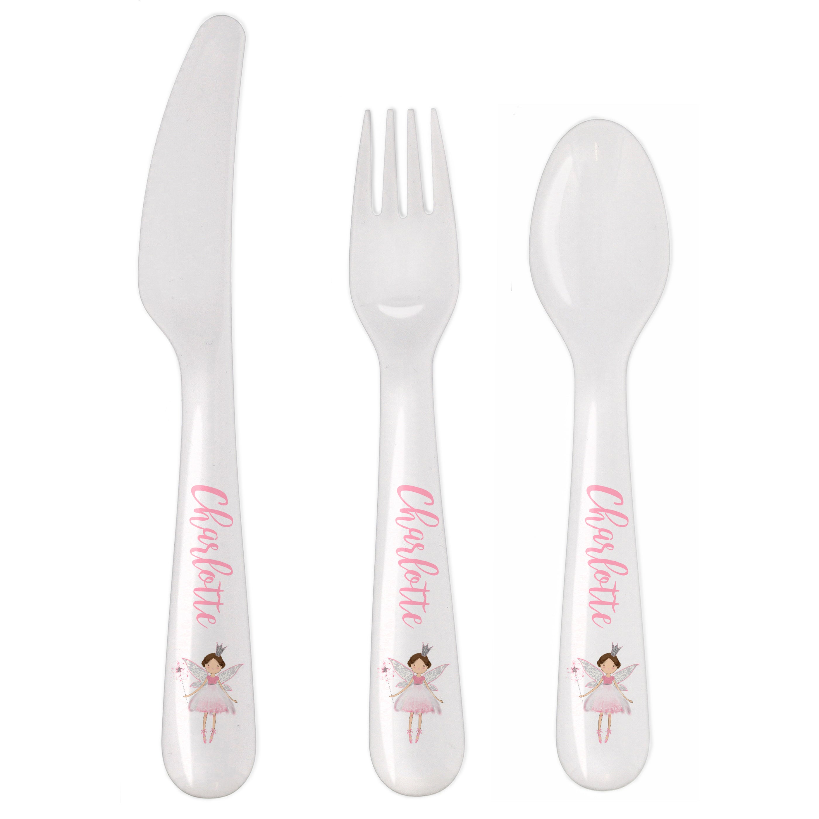 Personalised Fairy Princess 3 Piece Plastic Cutlery Set