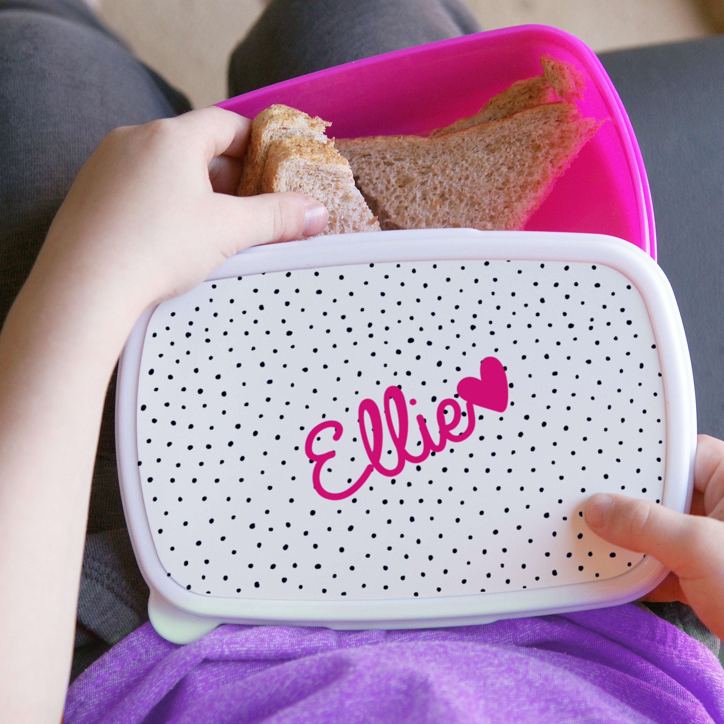 Personalised Pink Heart Name Only Pink Lunch Box