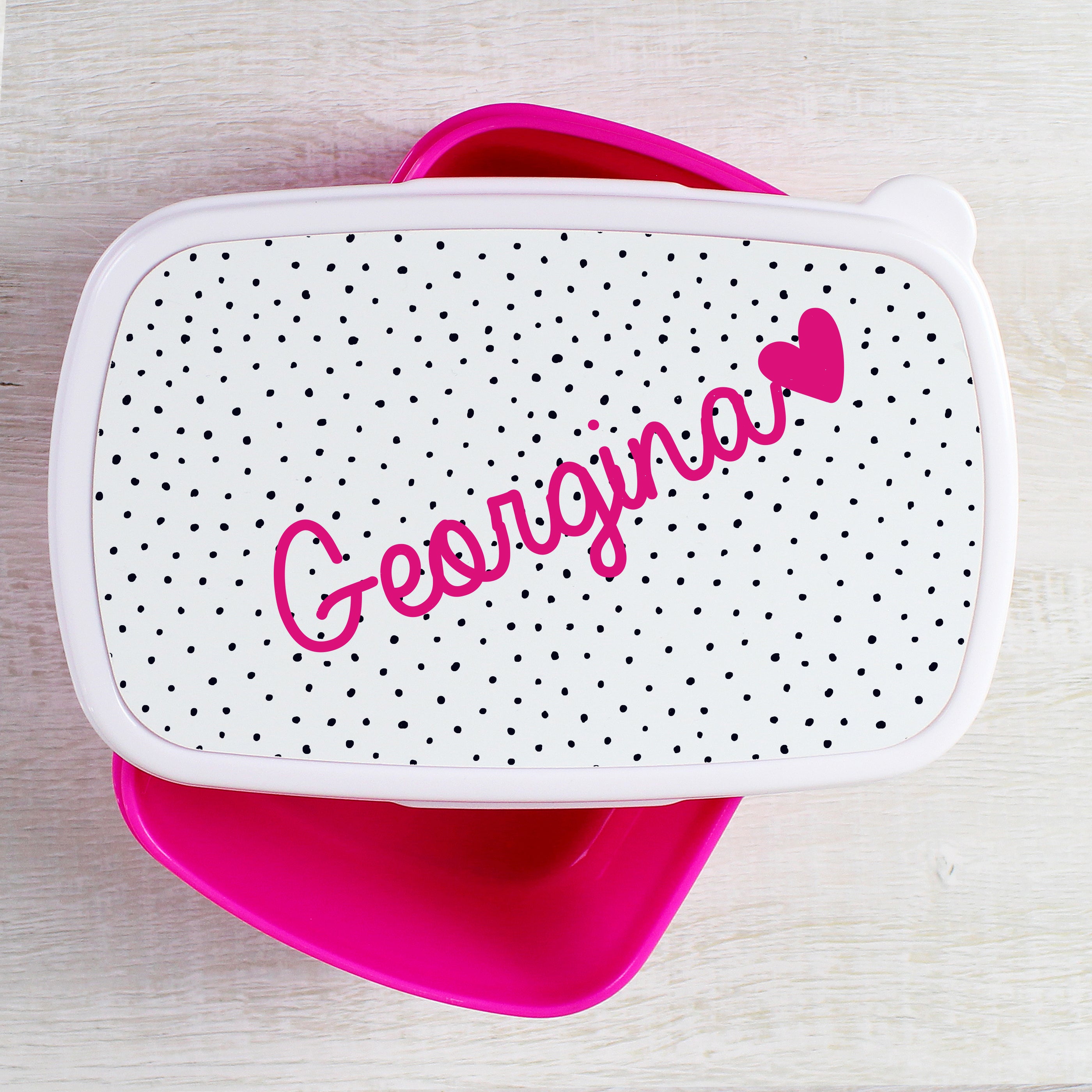 Personalised Pink Heart Name Only Pink Lunch Box