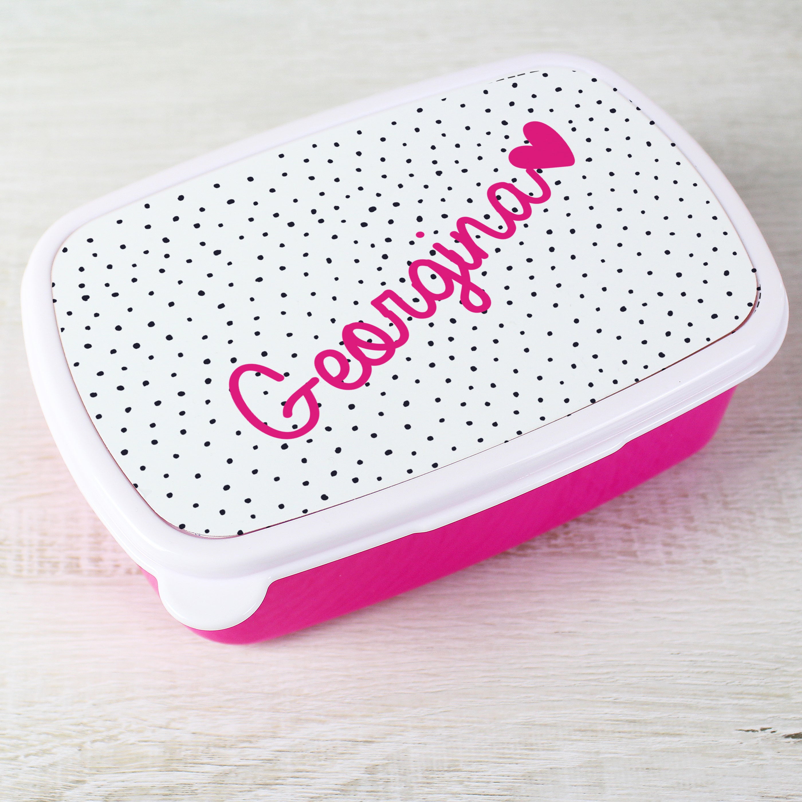 Personalised Pink Heart Name Only Pink Lunch Box