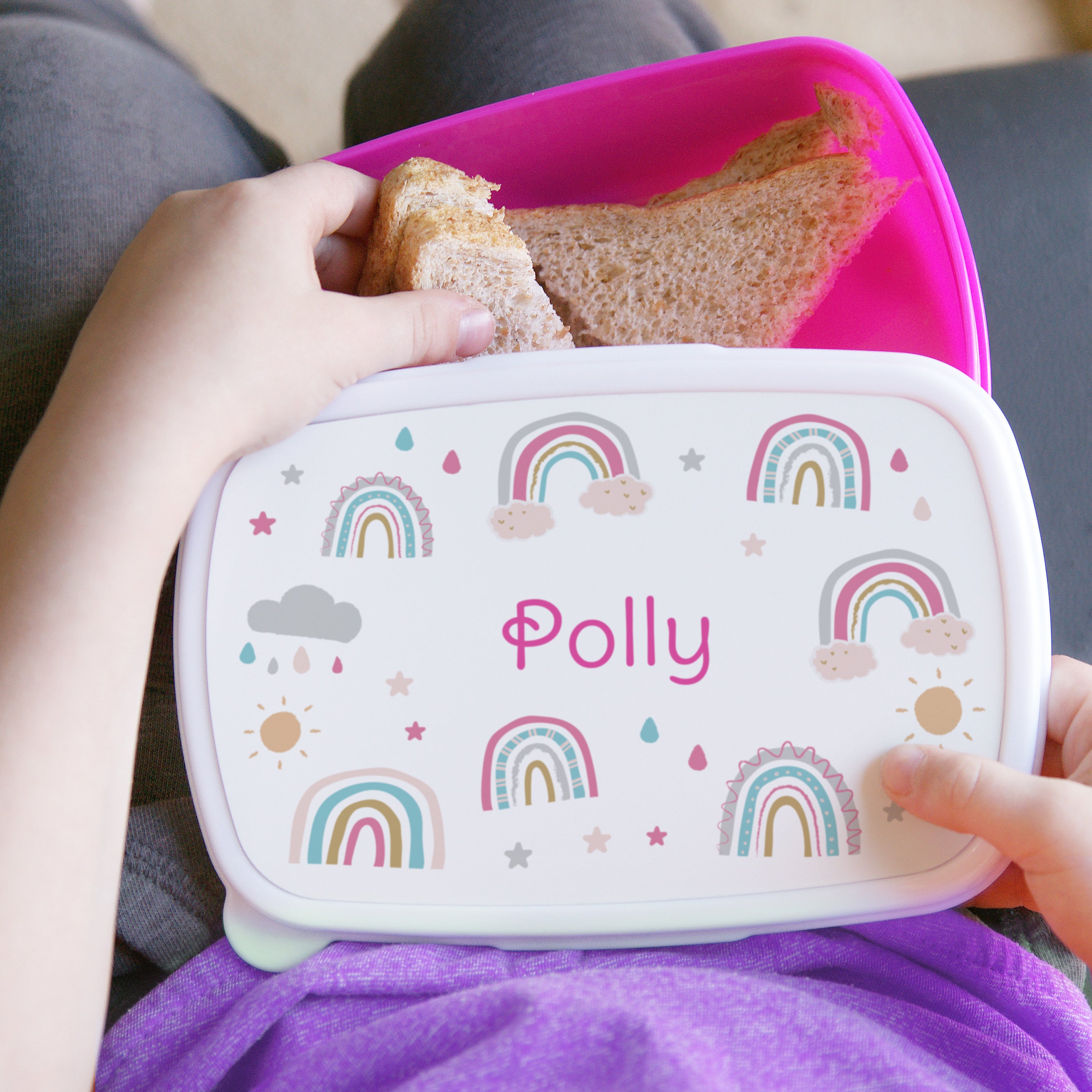 Personalised Rainbow Name Only Pink Lunch Box