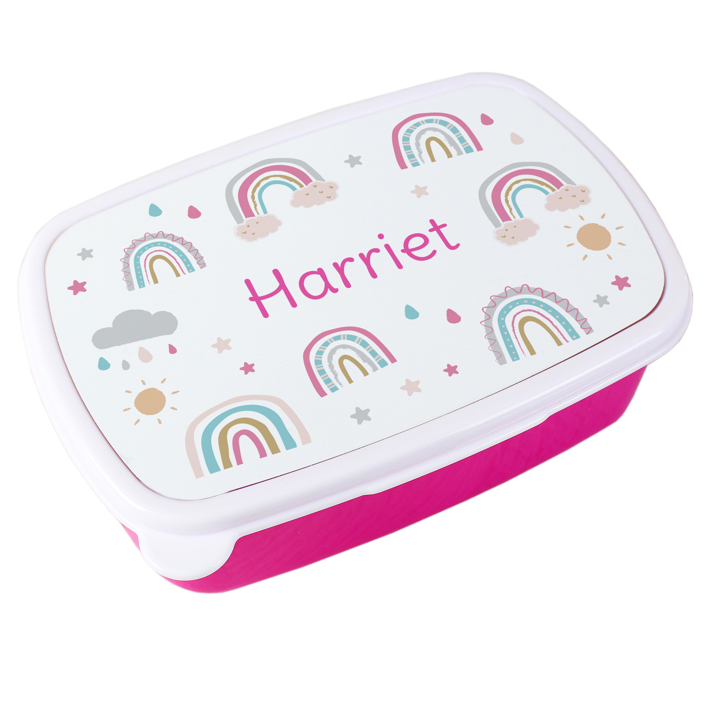 Personalised Rainbow Name Only Pink Lunch Box