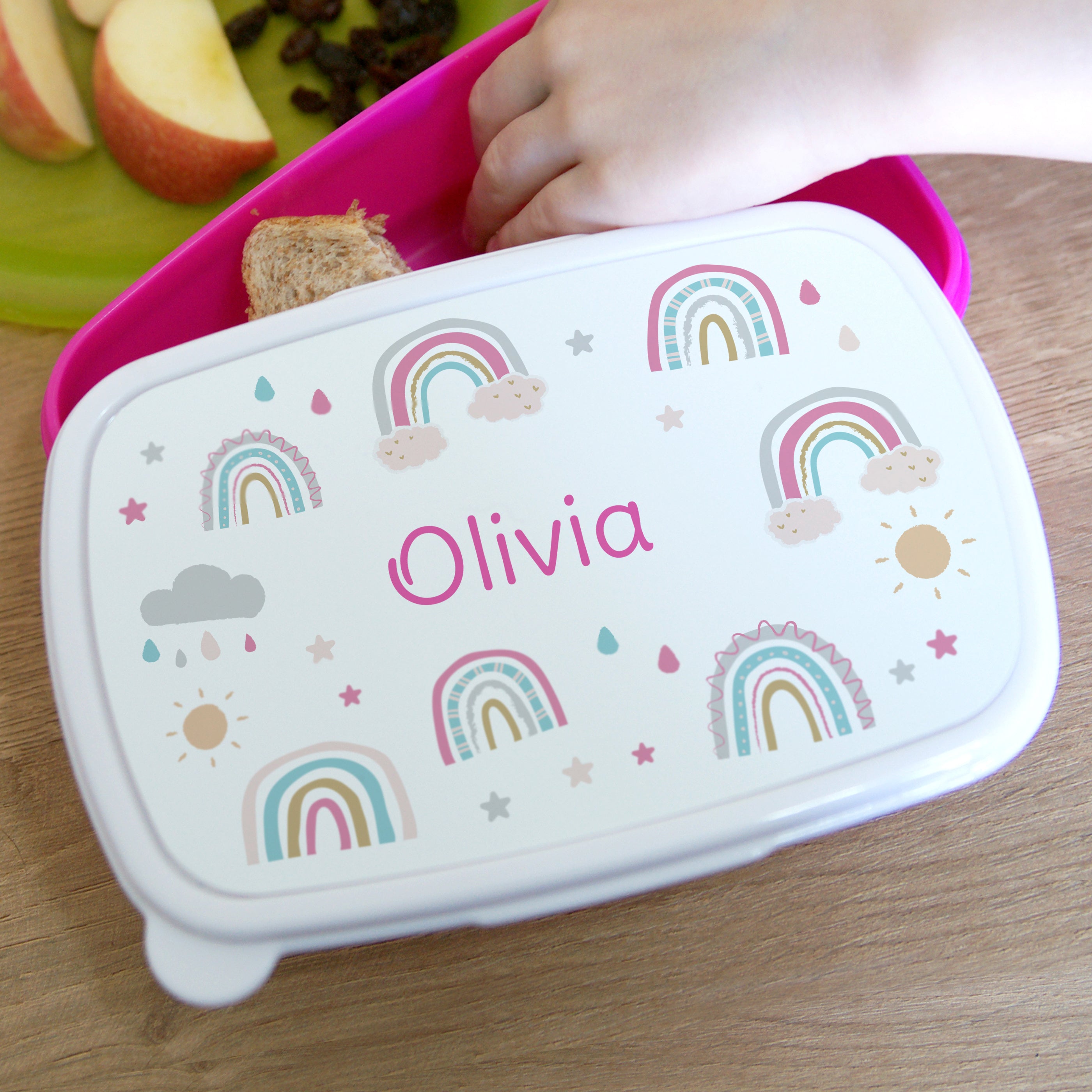 Personalised Rainbow Name Only Pink Lunch Box