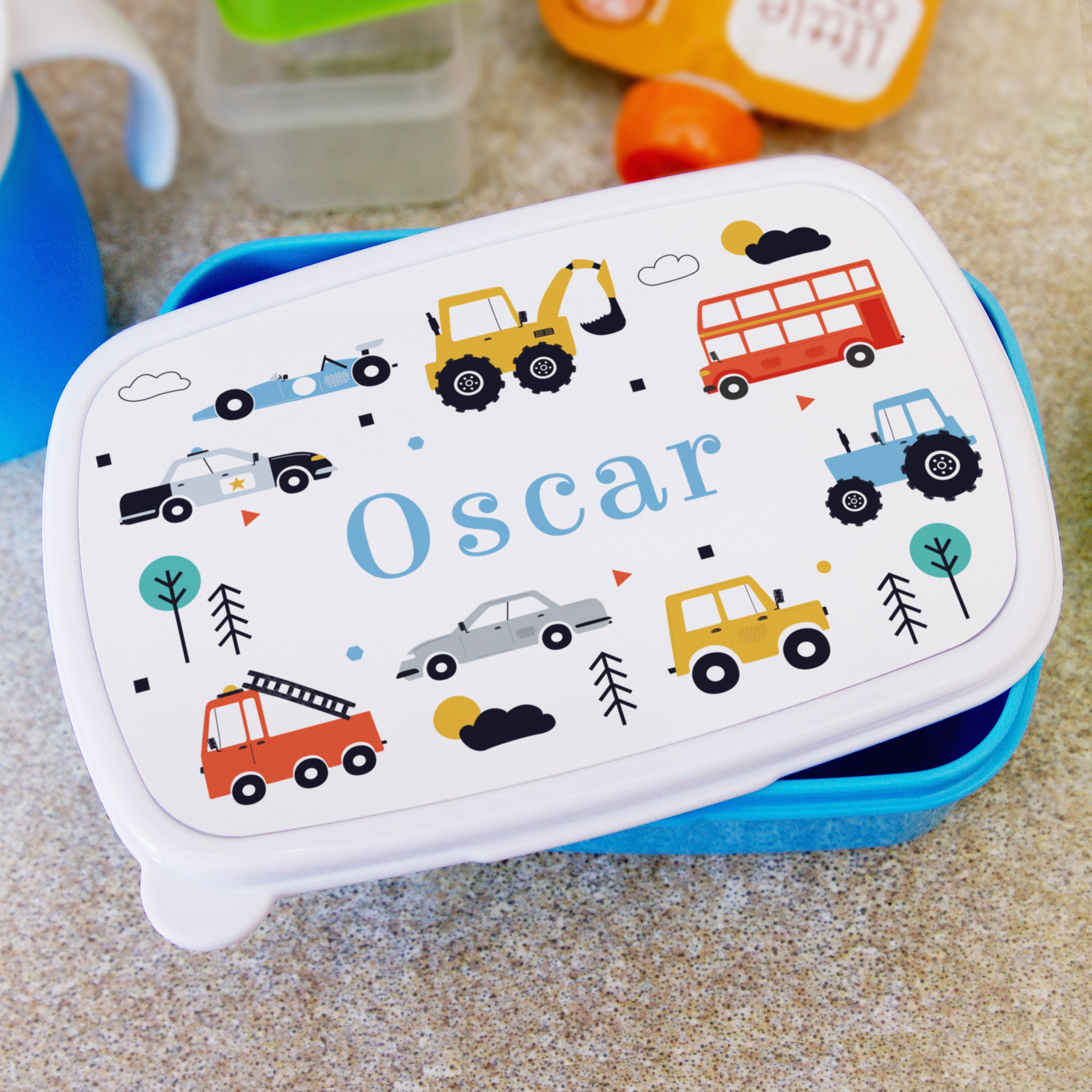 Personalised Vehicles Name Only Blue Lunch Box