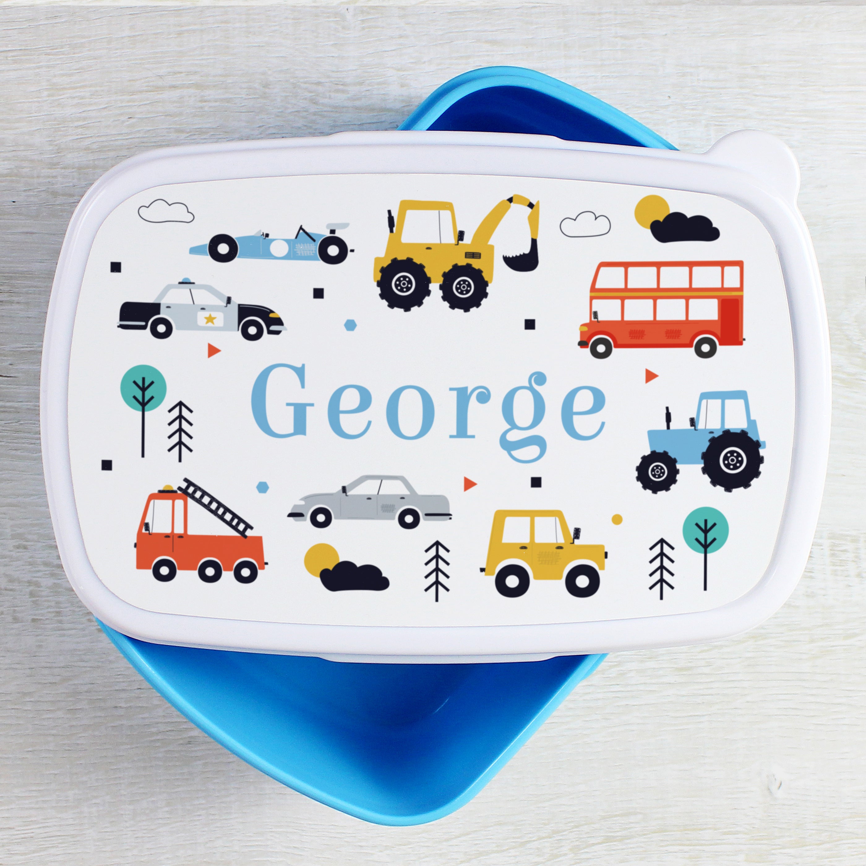 Personalised Vehicles Name Only Blue Lunch Box