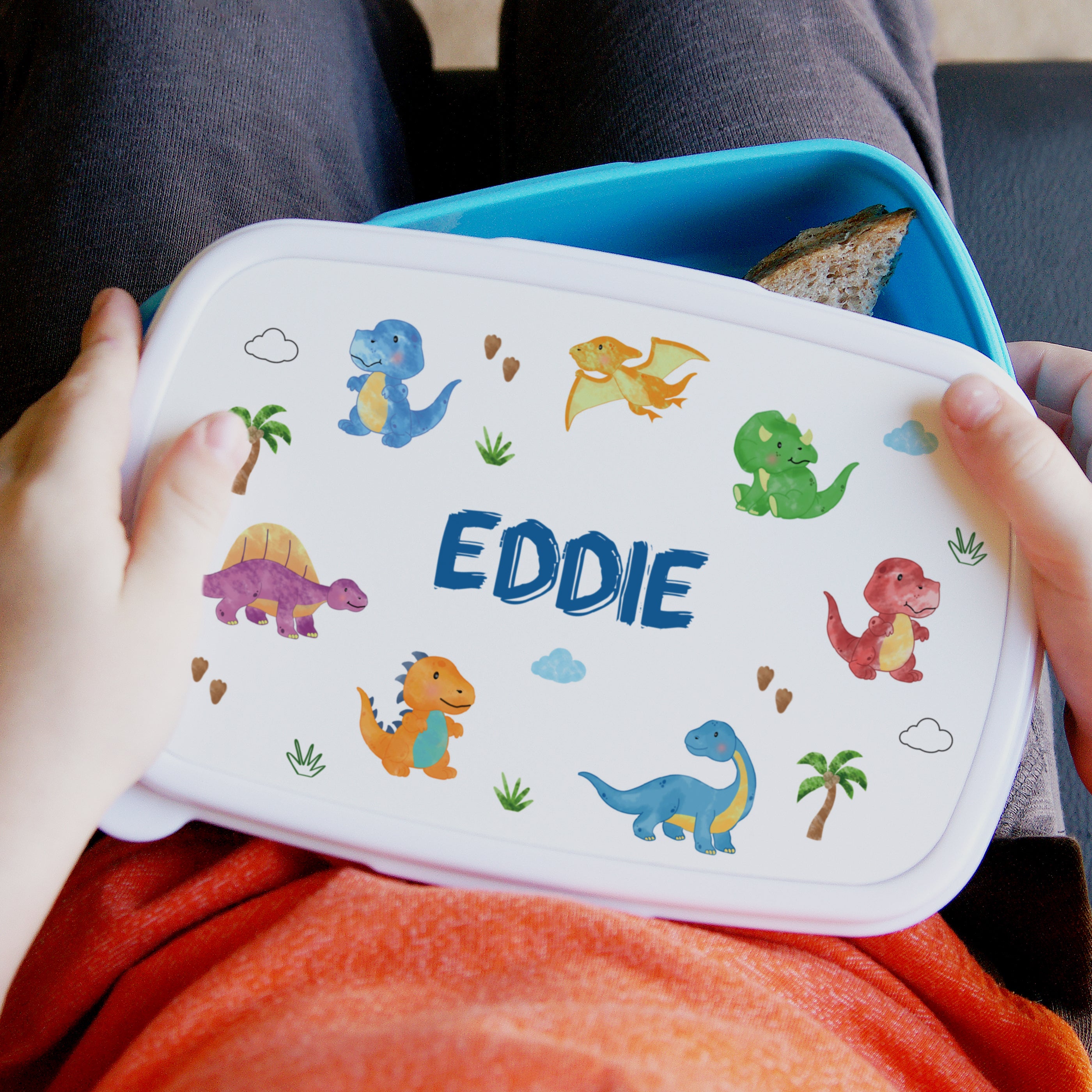 Personalised Dinosaur Name Only Blue Lunch Box