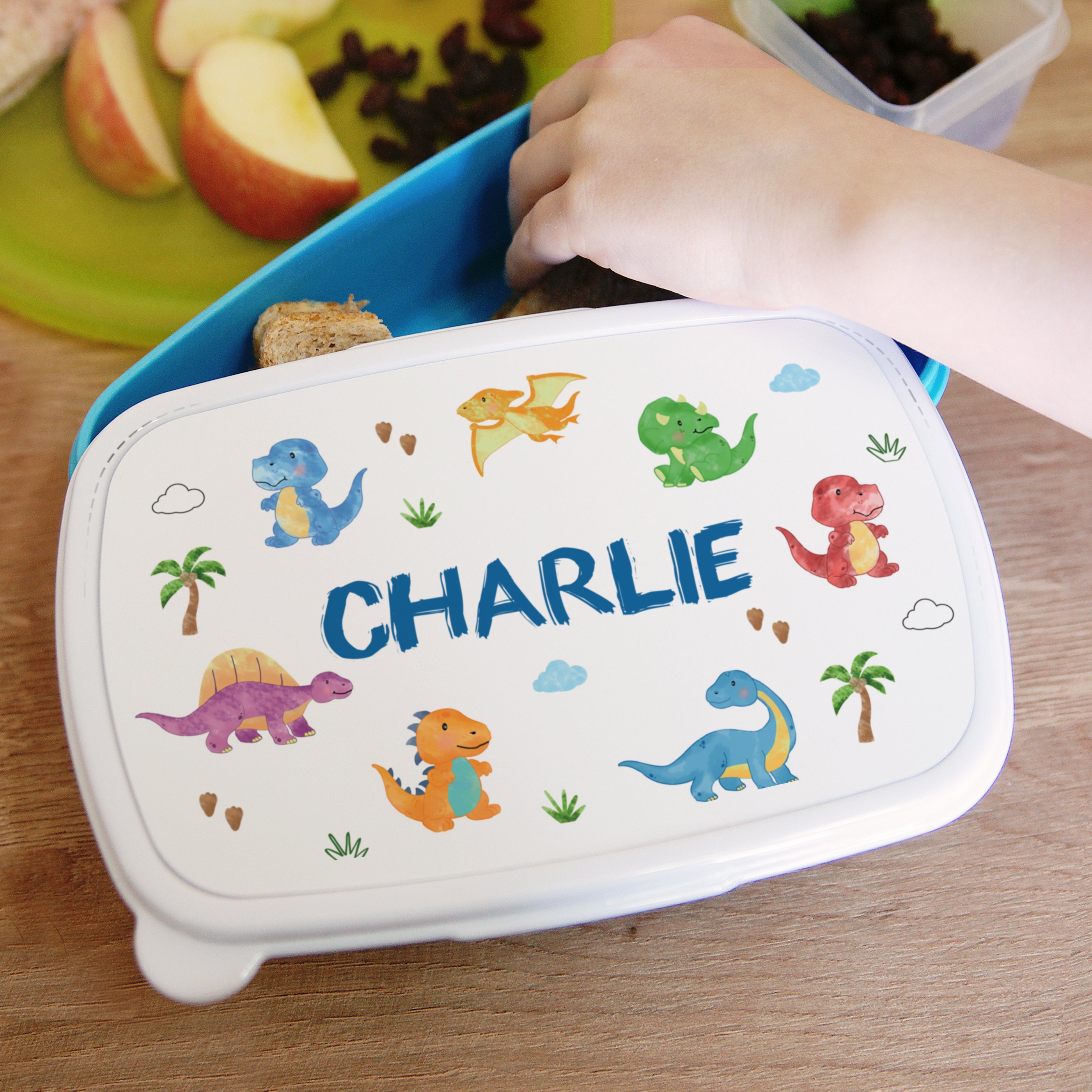 Personalised Dinosaur Name Only Blue Lunch Box