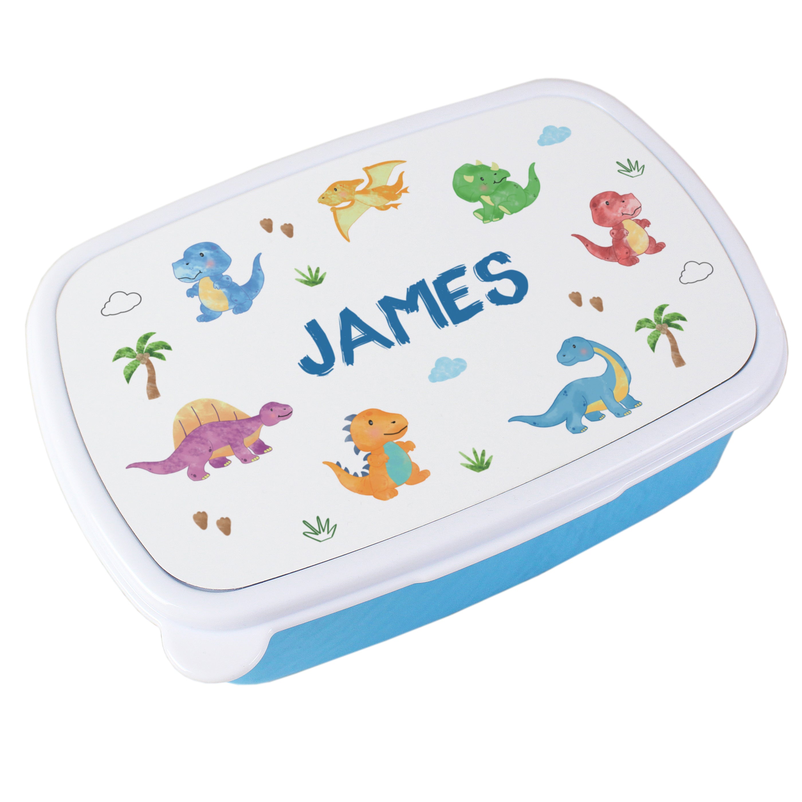 Personalised Dinosaur Name Only Blue Lunch Box