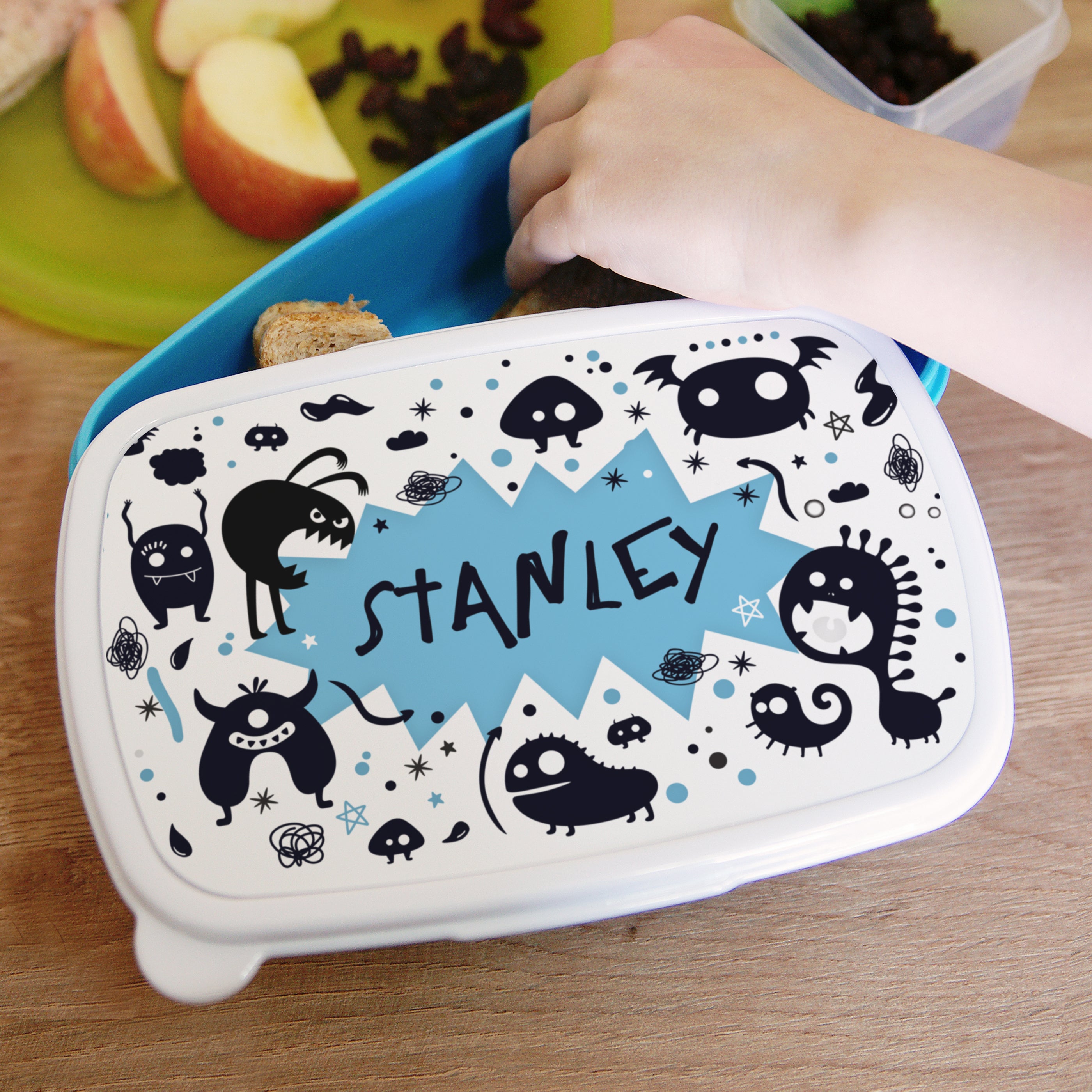 Personalised Monsters Name Only Blue Lunch Box