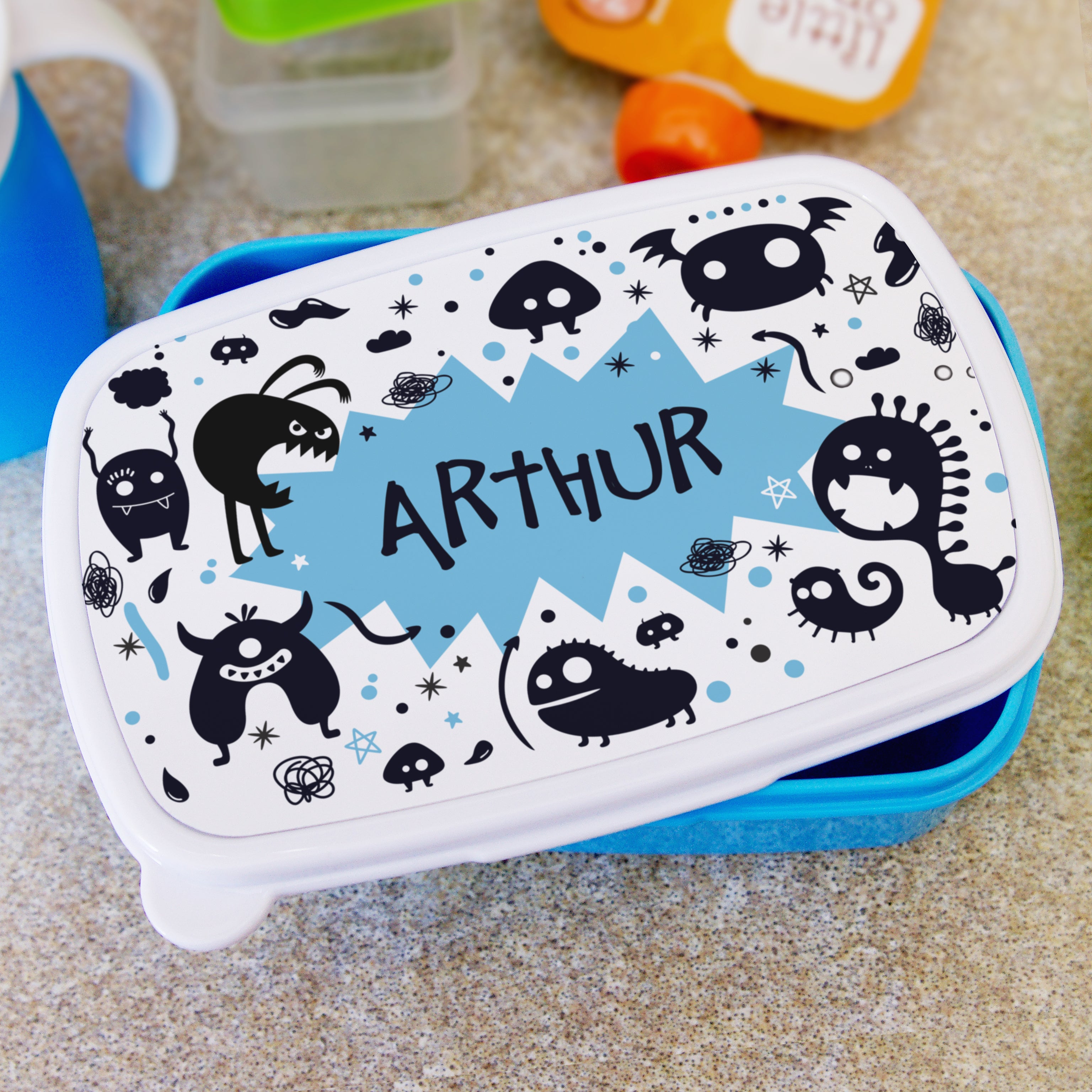 Personalised Monsters Name Only Blue Lunch Box