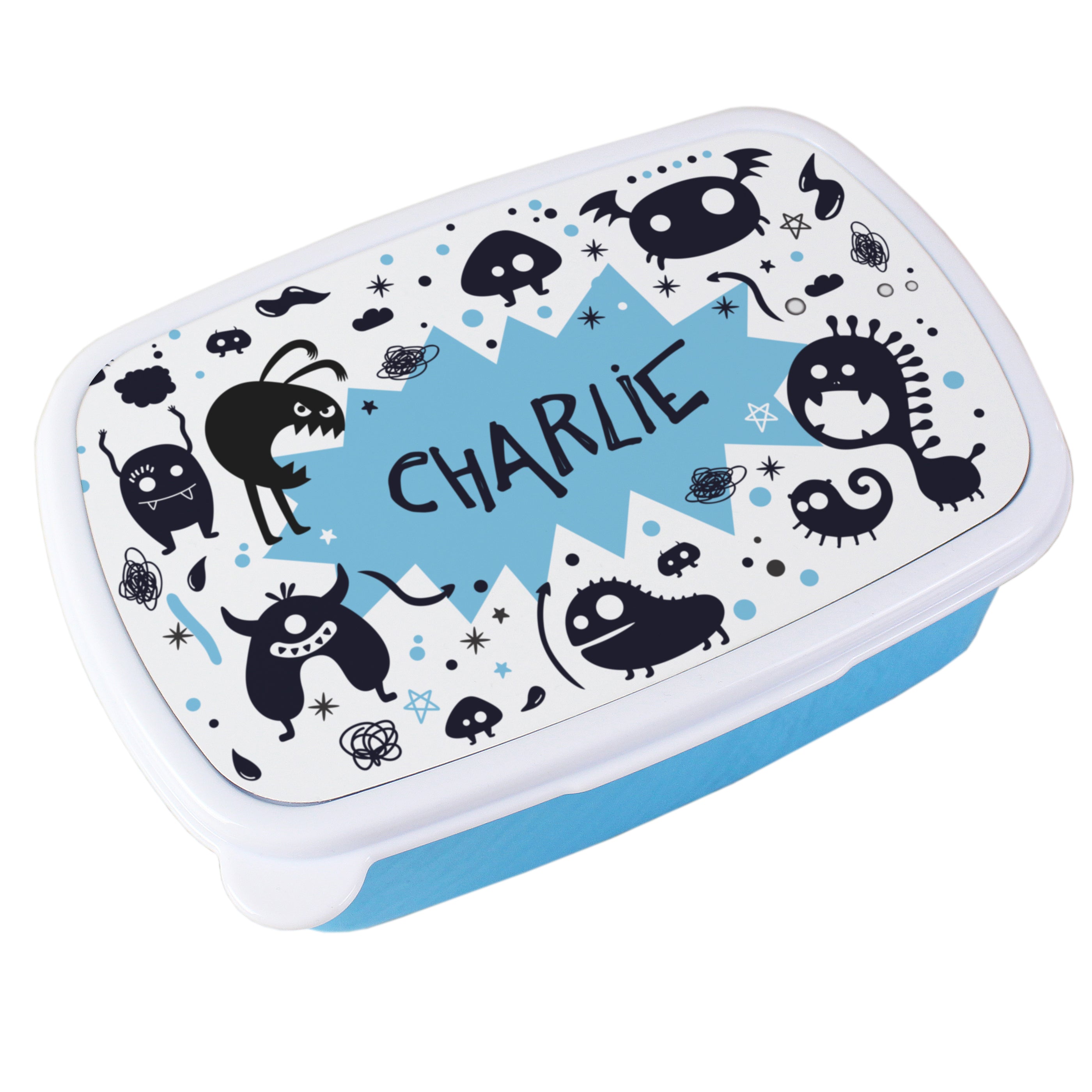 Personalised Monsters Name Only Blue Lunch Box