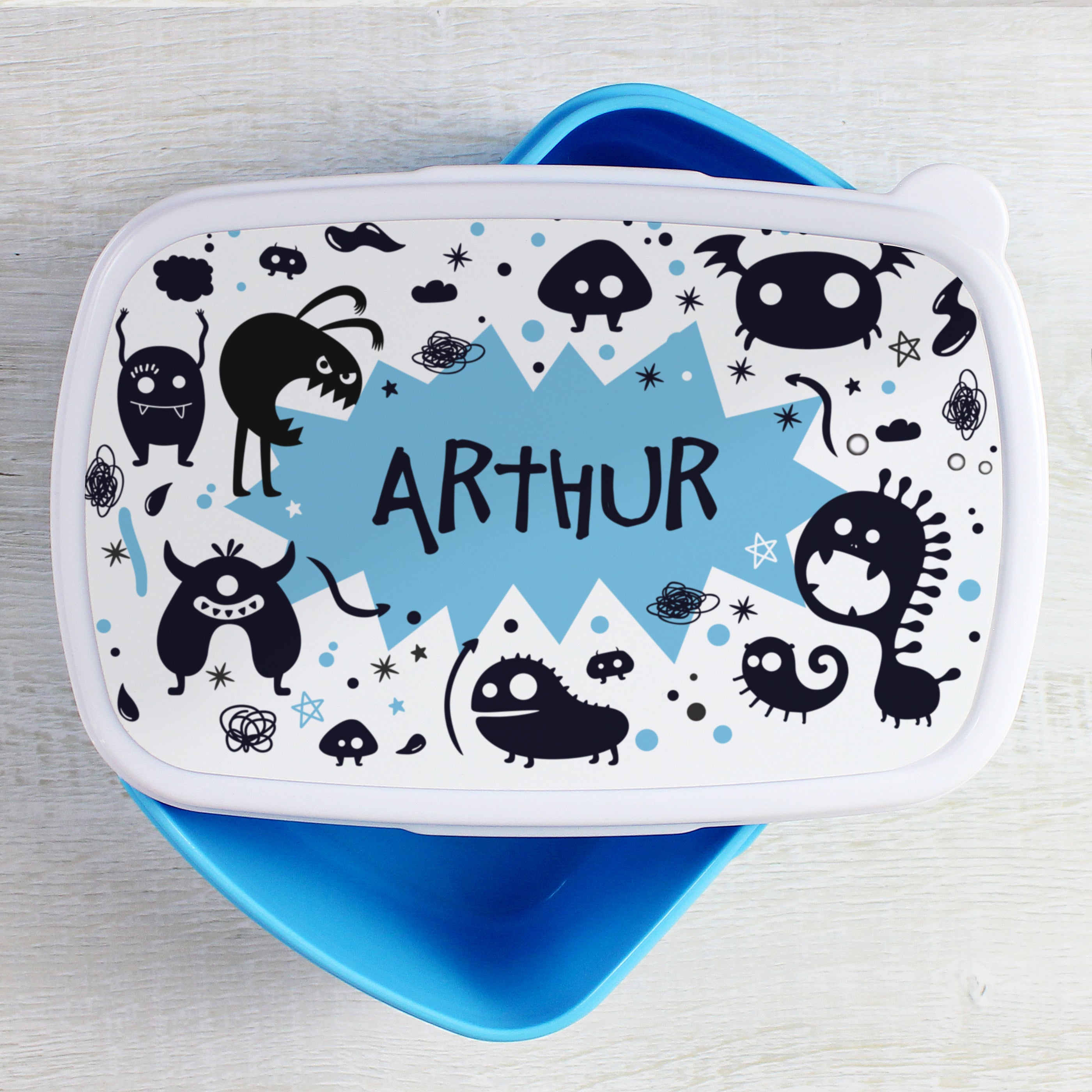 Personalised Monsters Name Only Blue Lunch Box