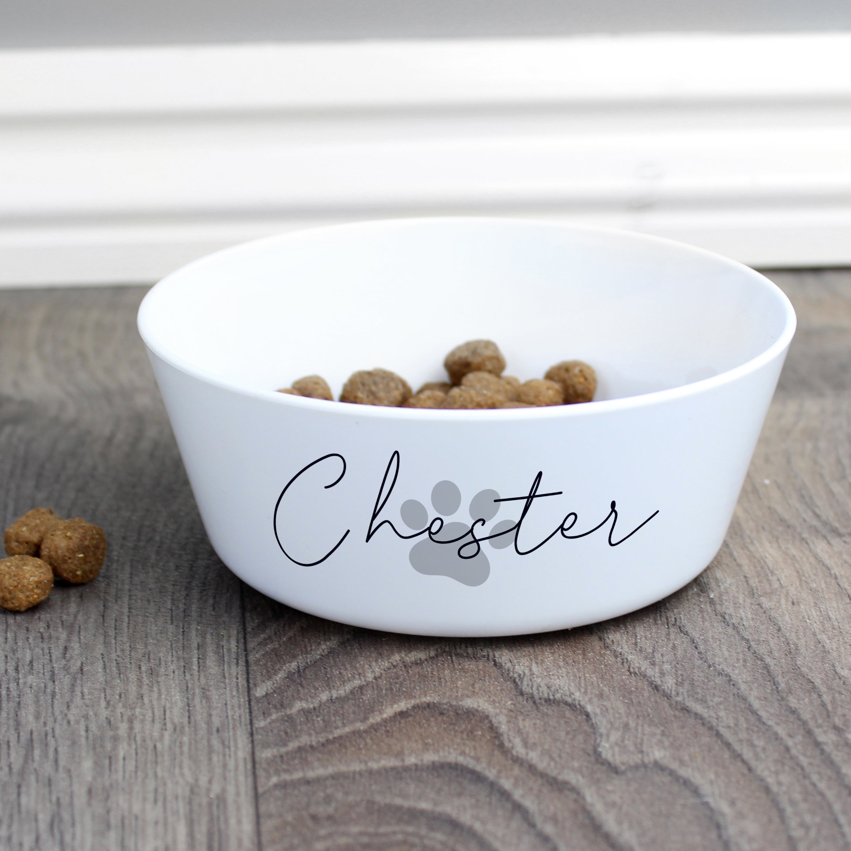 Personalised Grey Pawprint Plastic Cat Pet Bowl