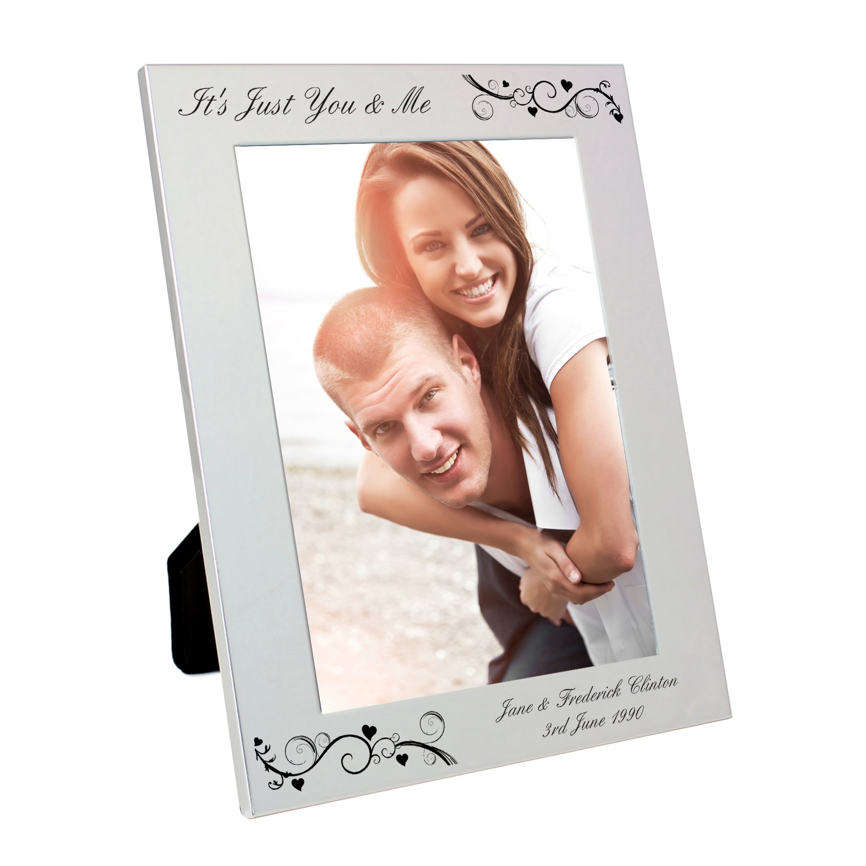 Personalised Silver 5x7 Black Swirl Photo Frame