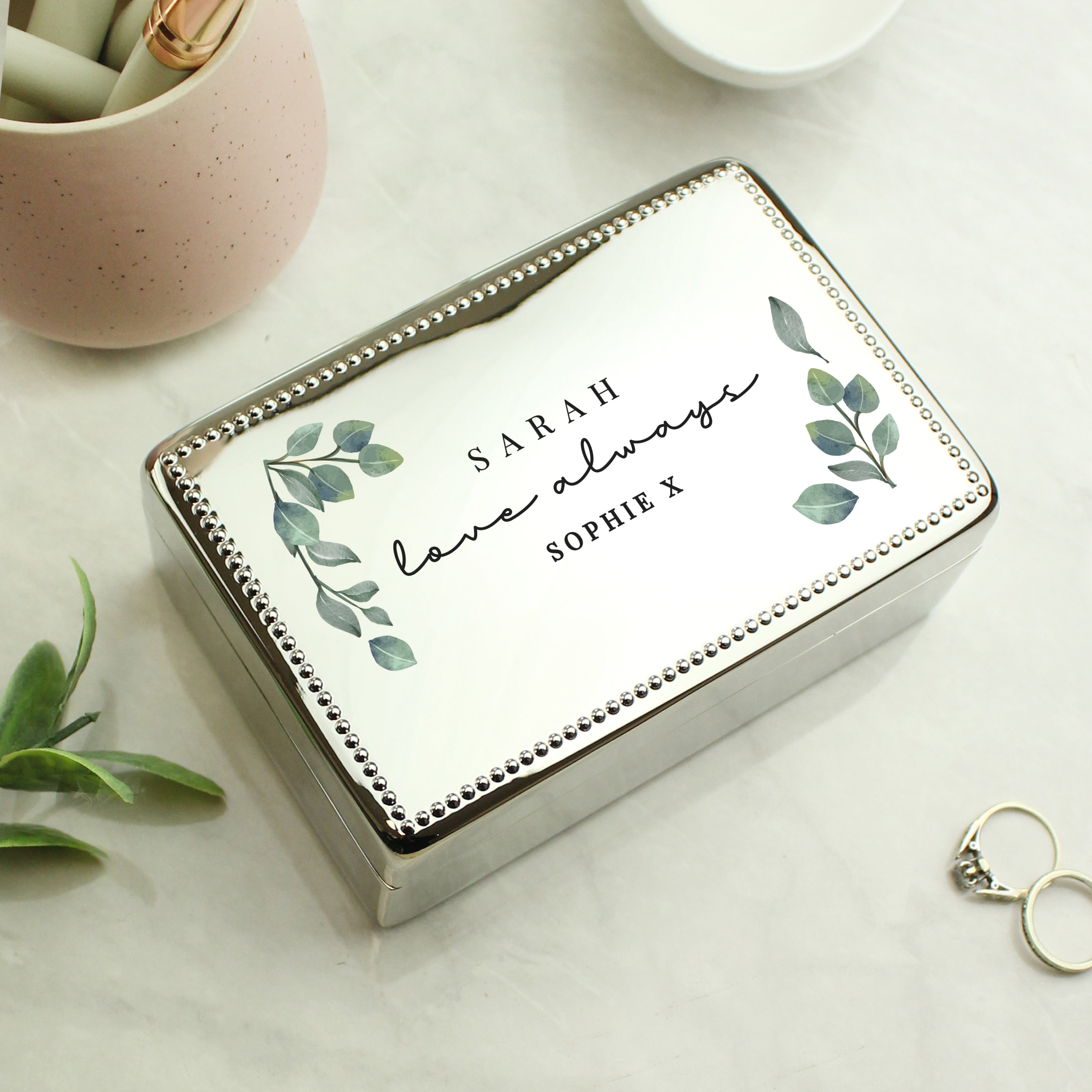 Personalised Botanical Rectangular Jewellery Box