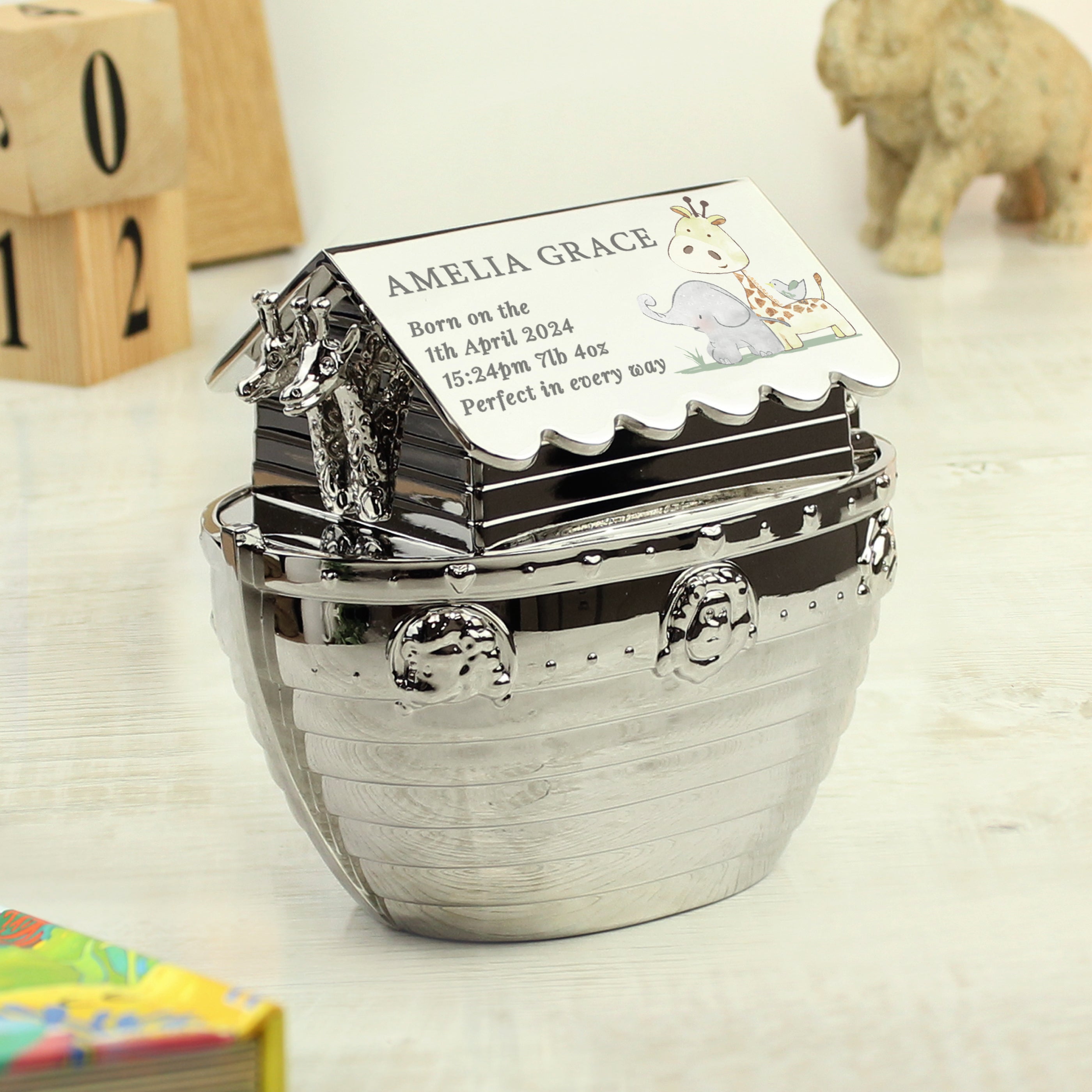 Personalised Hessian Friends Noahs Ark Money Box