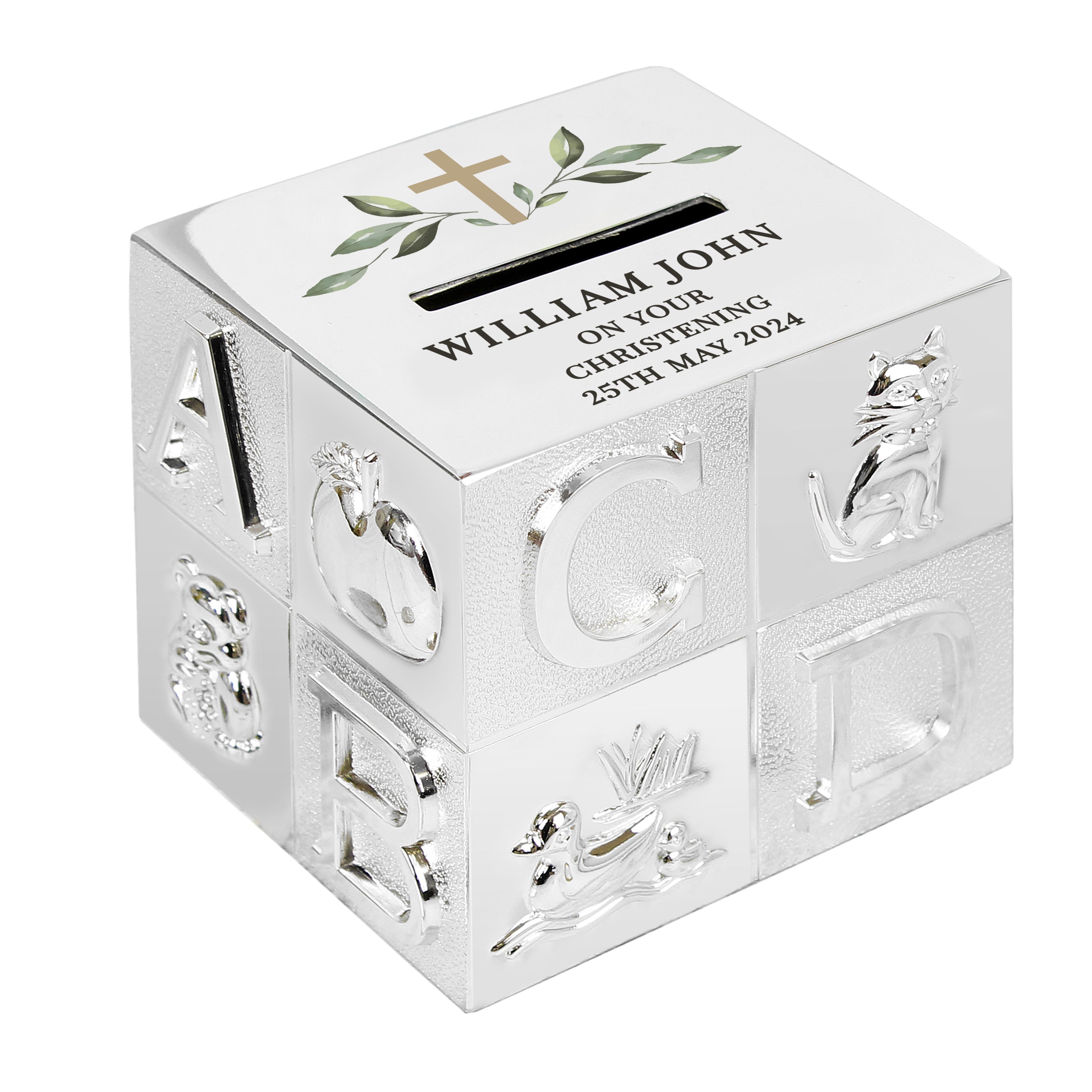 Personalised Religious Cross ABC Money Box