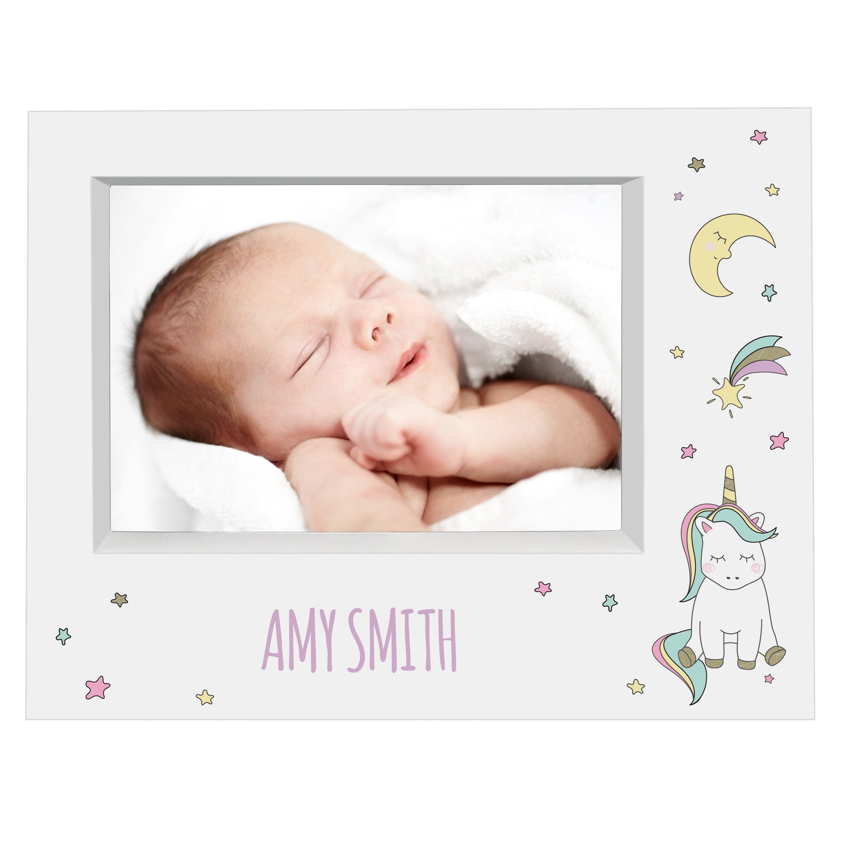 Personalised Baby Unicorn 5x7 Landscape Box Photo Frame