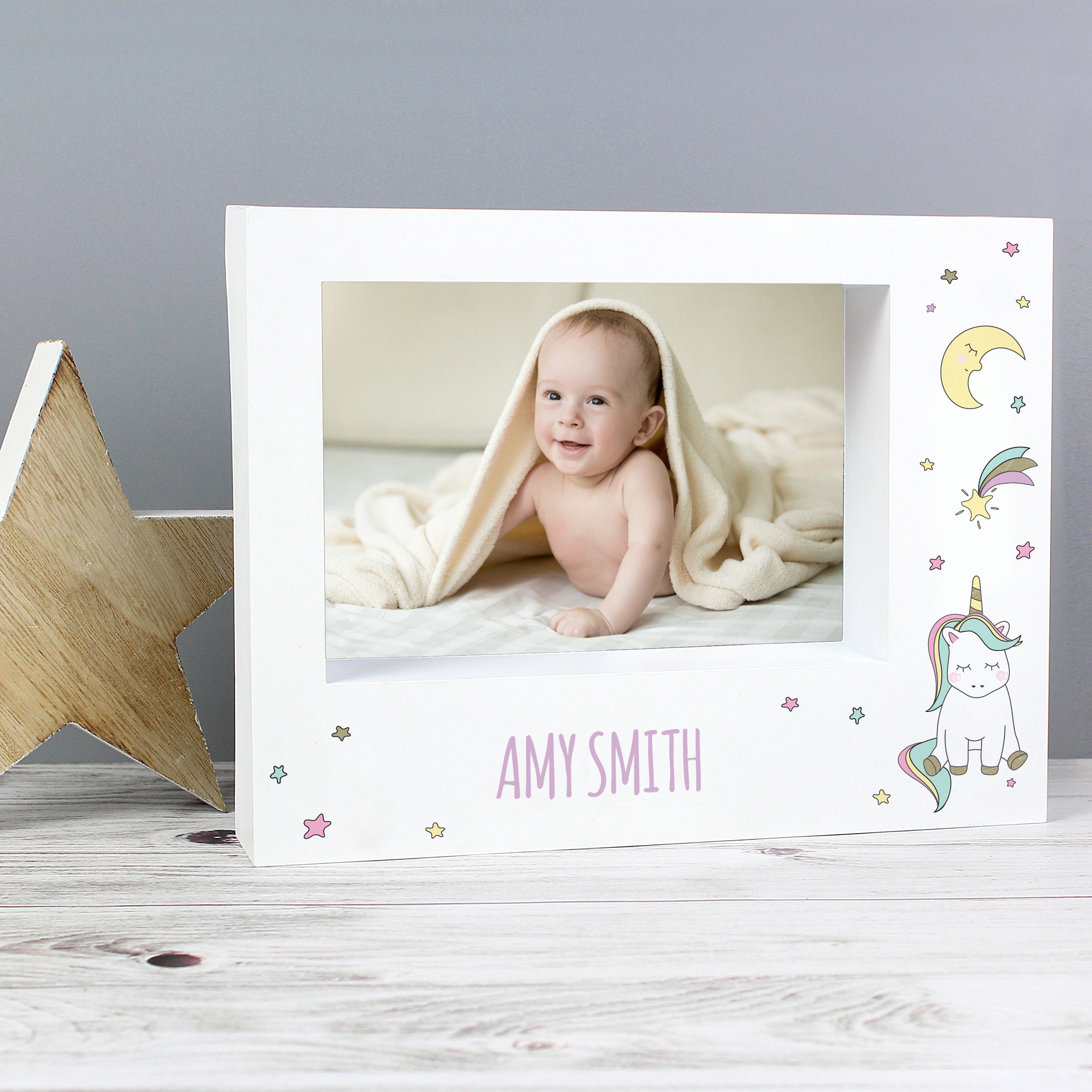 Personalised Baby Unicorn 5x7 Landscape Box Photo Frame