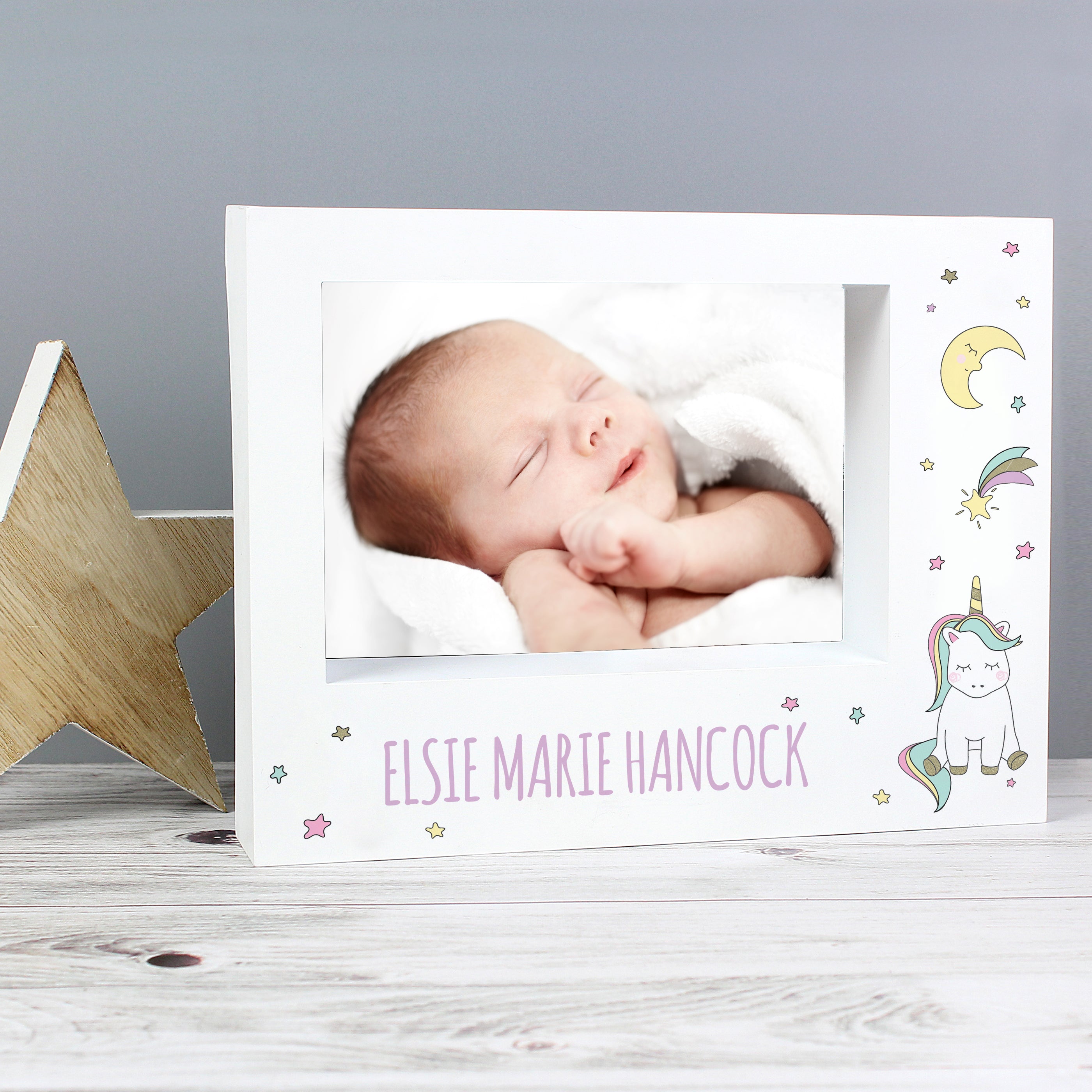 Personalised Baby Unicorn 5x7 Landscape Box Photo Frame