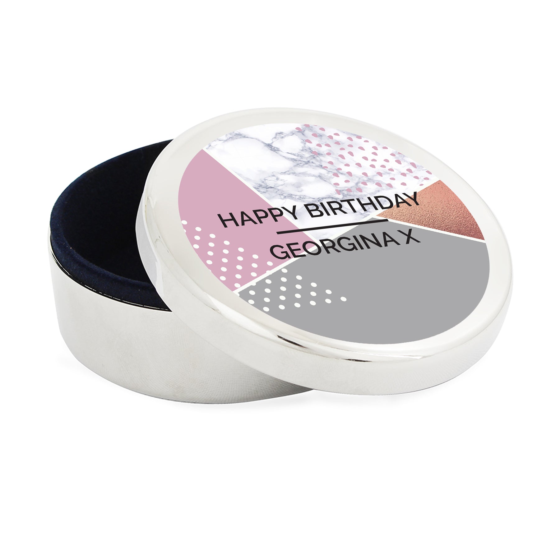 Personalised Geometric Round Trinket Box