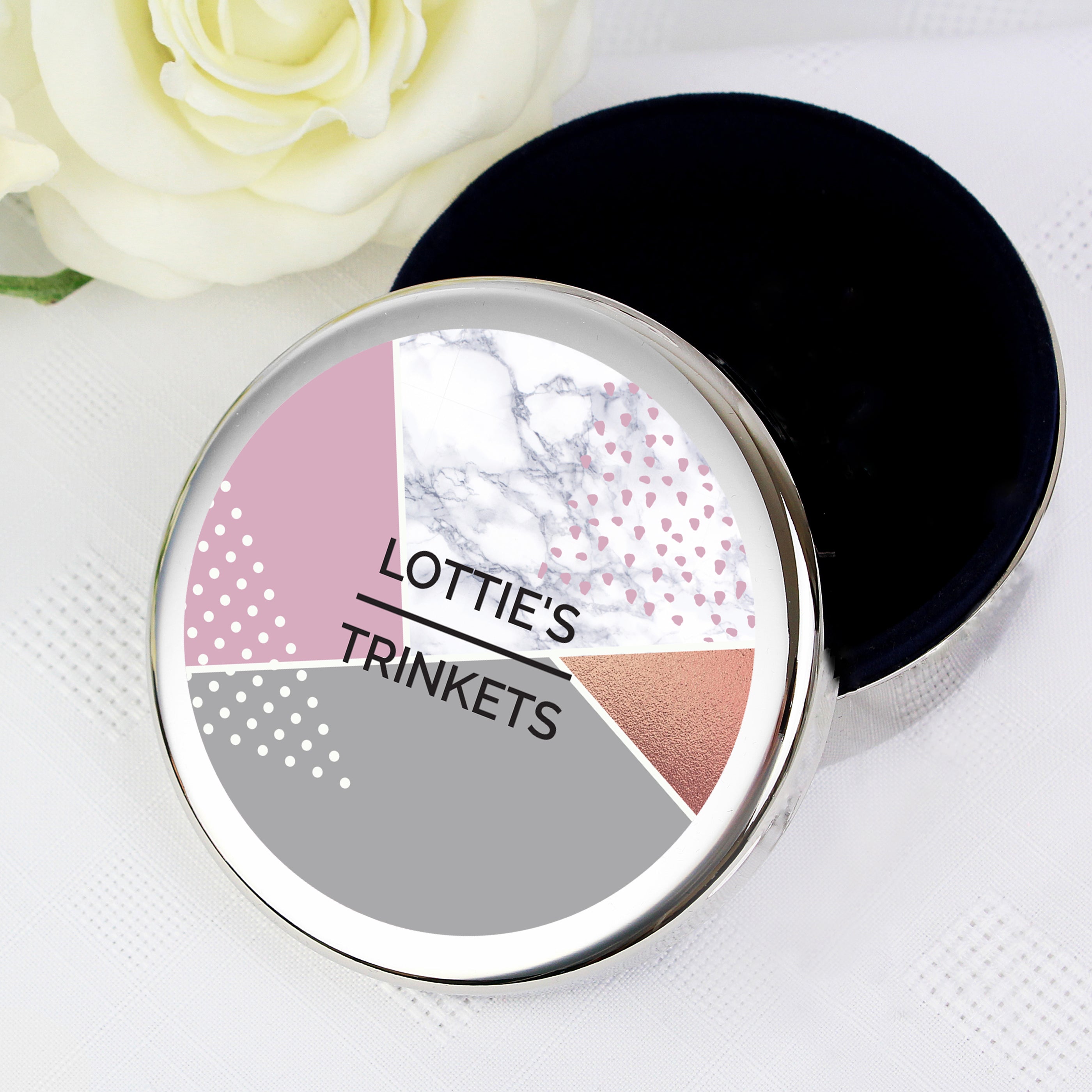 Personalised Geometric Round Trinket Box