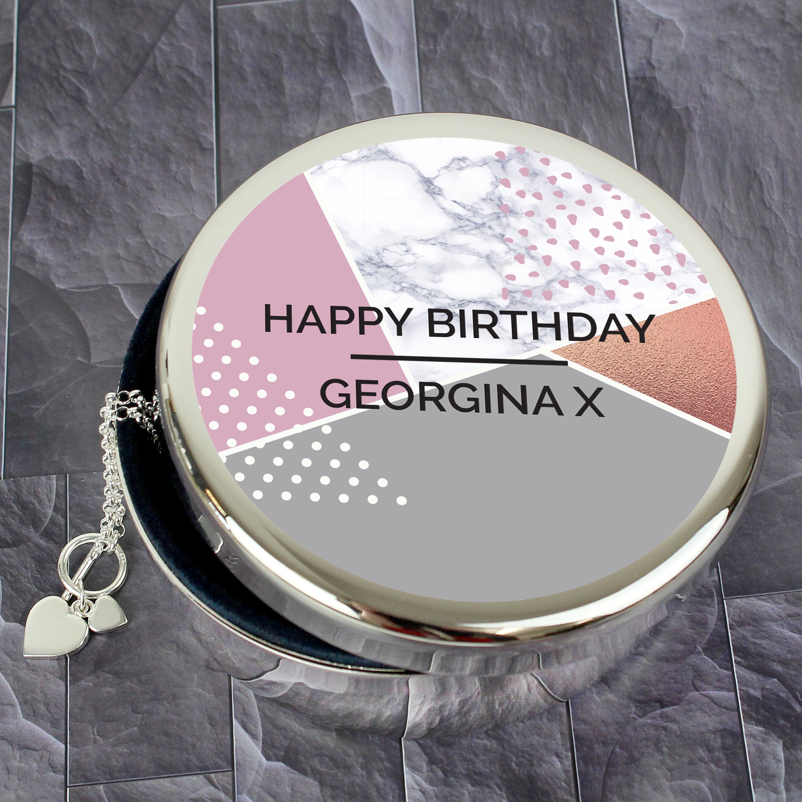 Personalised Geometric Round Trinket Box